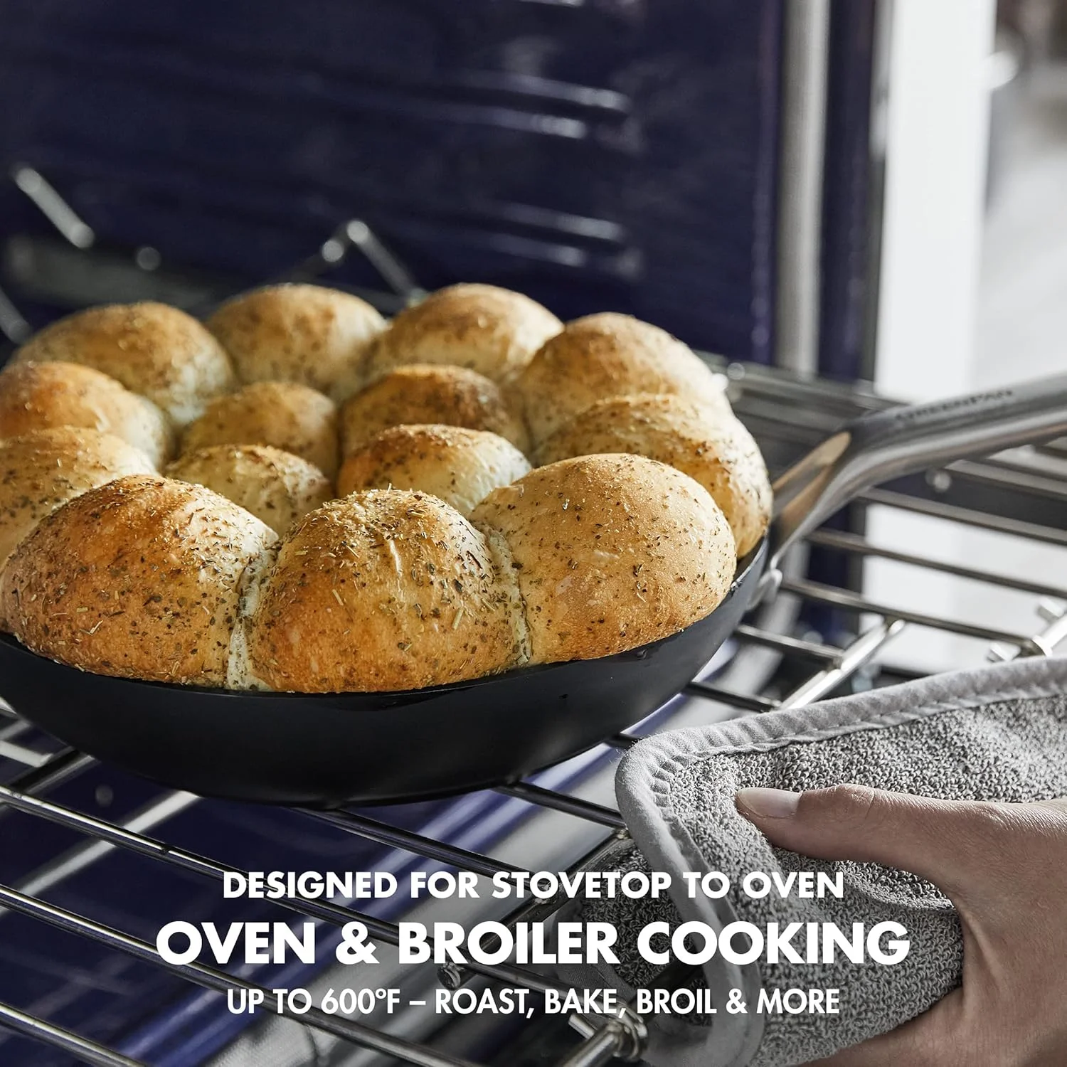 تابه سرخ کن 28 سانتی متری گرین پن امگا با پوشش نچسب سرامیکی سالم و بدنه آنودایز سخت، بدون PFAS، مناسب برای اجاق های القایی، قابل شستشو در ماشین ظرفشویی، قابل استفاده در فر، مشکی