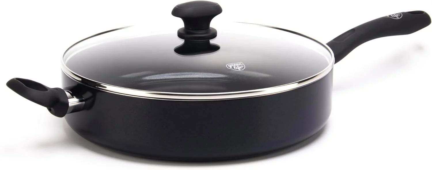 تابه نچسب سرامیکی گرین لایف مدل Soft Grip Diamond Healthy، سایز 9.5 اینچ، بدون PFAS، قابل شستشو در ماشین ظرفشویی، آبی