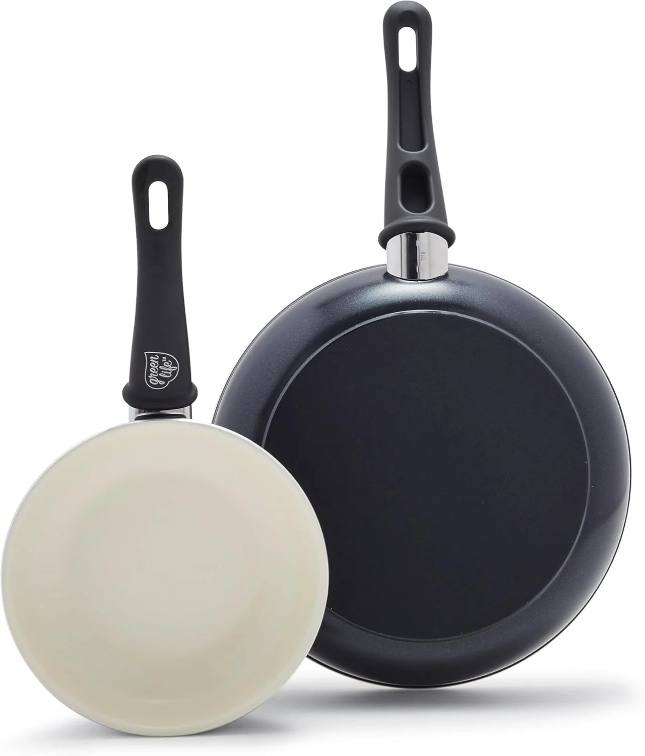 GreenLife Soft Grip Healthy Ceramic Nonstick, 7" and 10" Frying Pan Skillet Set, PFAS-Free, Dishwasher Safe, Black and Cream