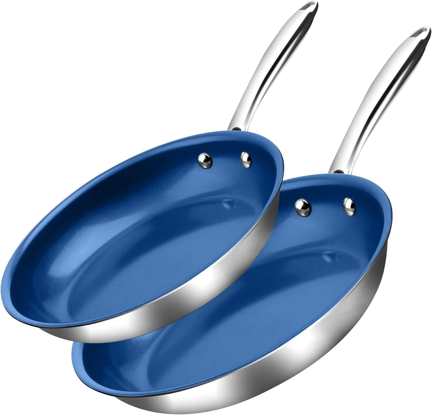 ست تابه نچسب استیل گرانیت استون، پایه سه لایه، تابه های استیل 10 و 11 اینچی با پوشش معدنی نچسب، 100% فاقد PFOA، دسته های خنک، قابل استفاده در اجاق القایی، فر و ماشین ظرفشویی