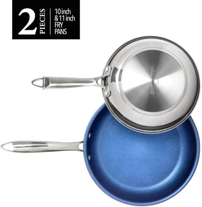 ست تابه نچسب استیل گرانیت استون، پایه سه لایه، تابه های استیل 10 و 11 اینچی با پوشش معدنی نچسب، 100% فاقد PFOA، دسته های خنک، قابل استفاده در اجاق القایی، فر و ماشین ظرفشویی ست تابه نچسب استیل گرانیت استون، پایه سه لایه، تابه های استیل 10 و 11 اینچی با پوشش معدنی نچسب، 100% فاقد PFOA، دسته های خنک، قابل استفاده در اجاق القایی، فر و ماشین ظرفشویی