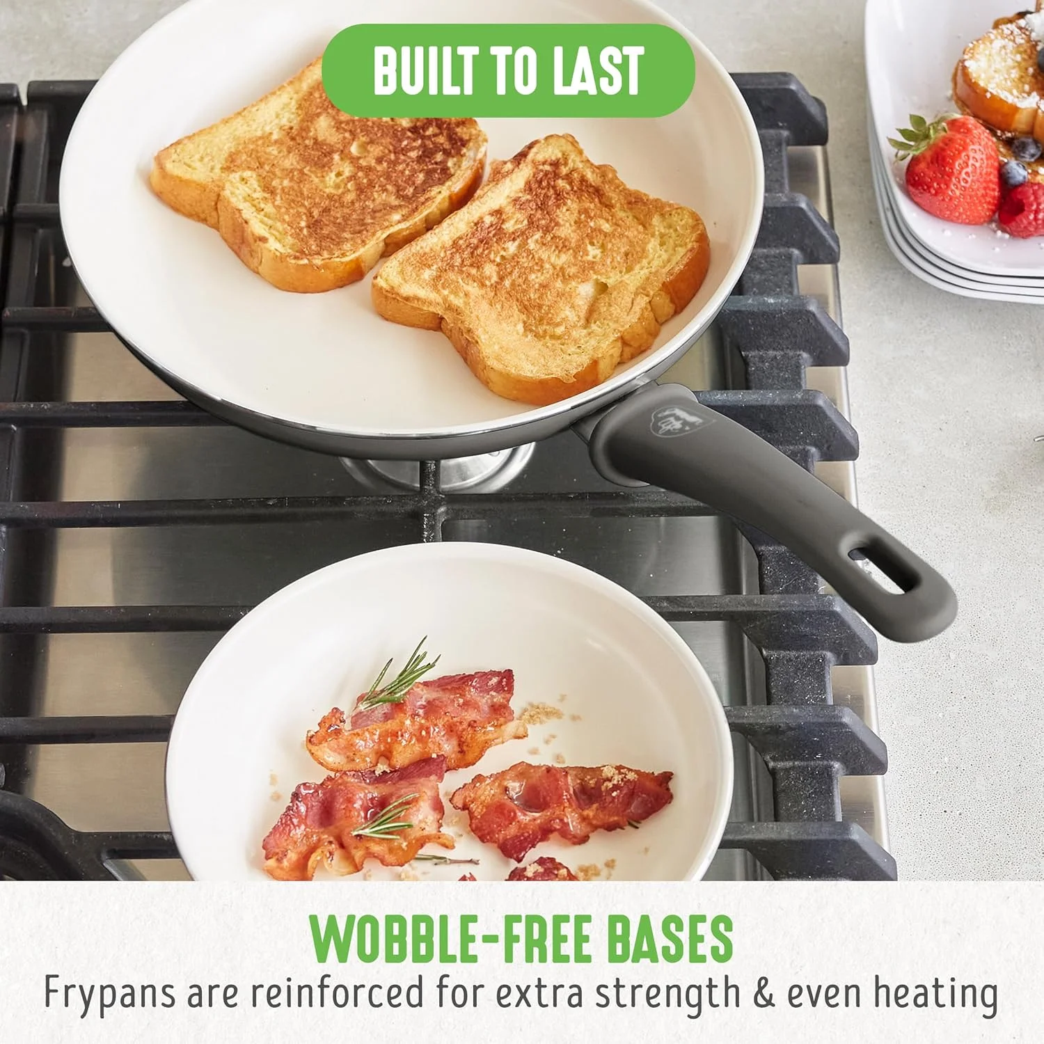 GreenLife Soft Grip Healthy Ceramic Nonstick 7" and 10" Frying Pan Skillet Set, PFAS-Free, Dishwasher Safe, Gray