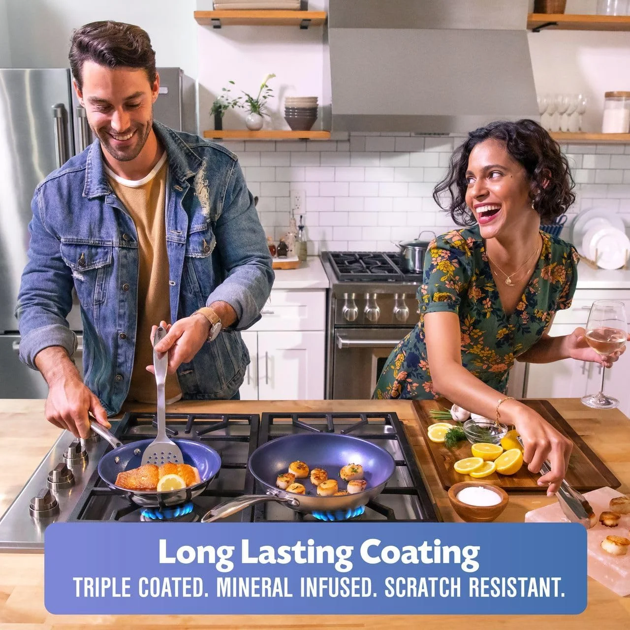 ست تابه نچسب استیل گرانیت استون، پایه سه لایه، تابه های استیل 10 و 11 اینچی با پوشش معدنی نچسب، 100% فاقد PFOA، دسته های خنک، قابل استفاده در اجاق القایی، فر و ماشین ظرفشویی ست تابه نچسب استیل گرانیت استون، پایه سه لایه، تابه های استیل 10 و 11 اینچی با پوشش معدنی نچسب، 100% فاقد PFOA، دسته های خنک، قابل استفاده در اجاق القایی، فر و ماشین ظرفشویی