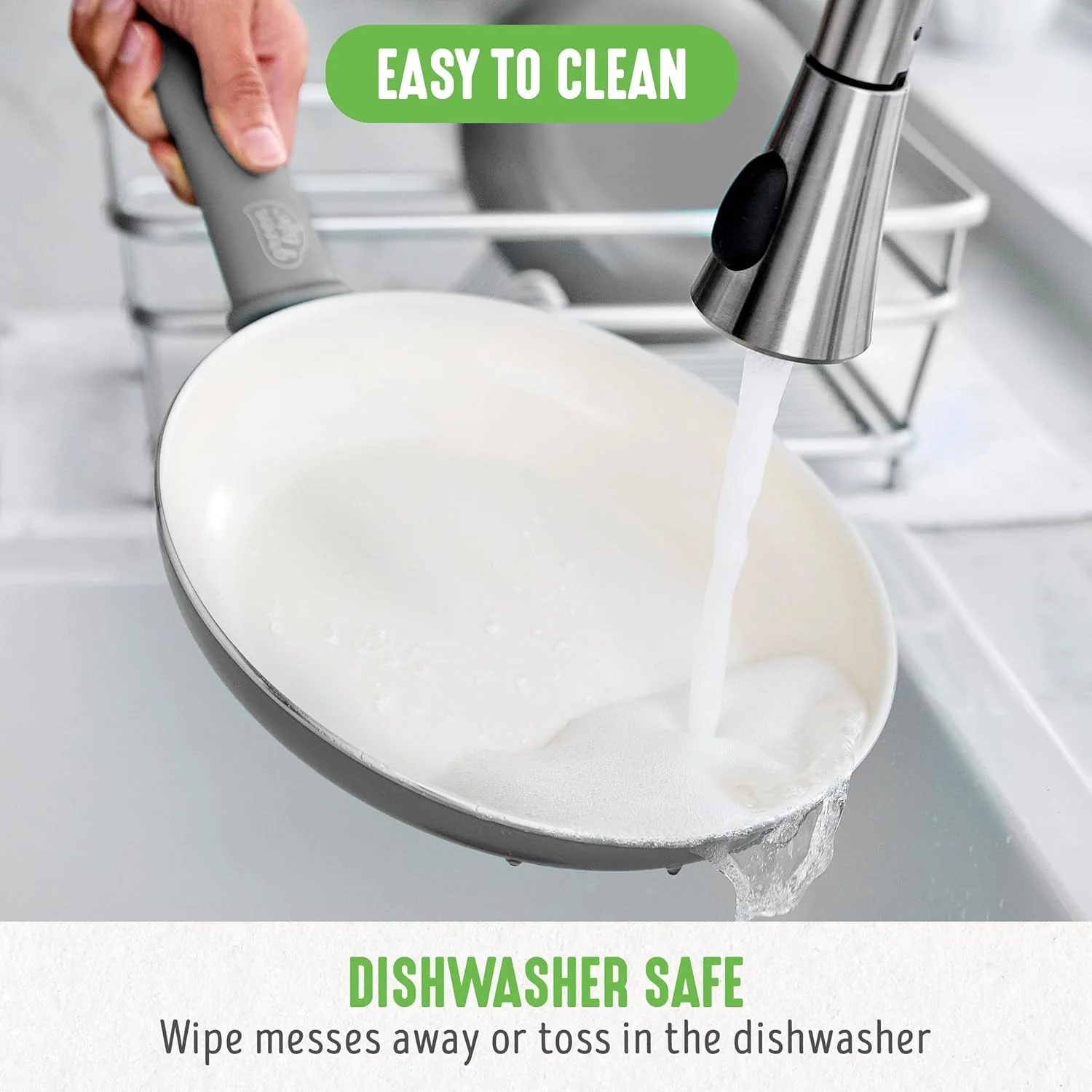 GreenLife Soft Grip Healthy Ceramic Nonstick 7" and 10" Frying Pan Skillet Set, PFAS-Free, Dishwasher Safe, Gray