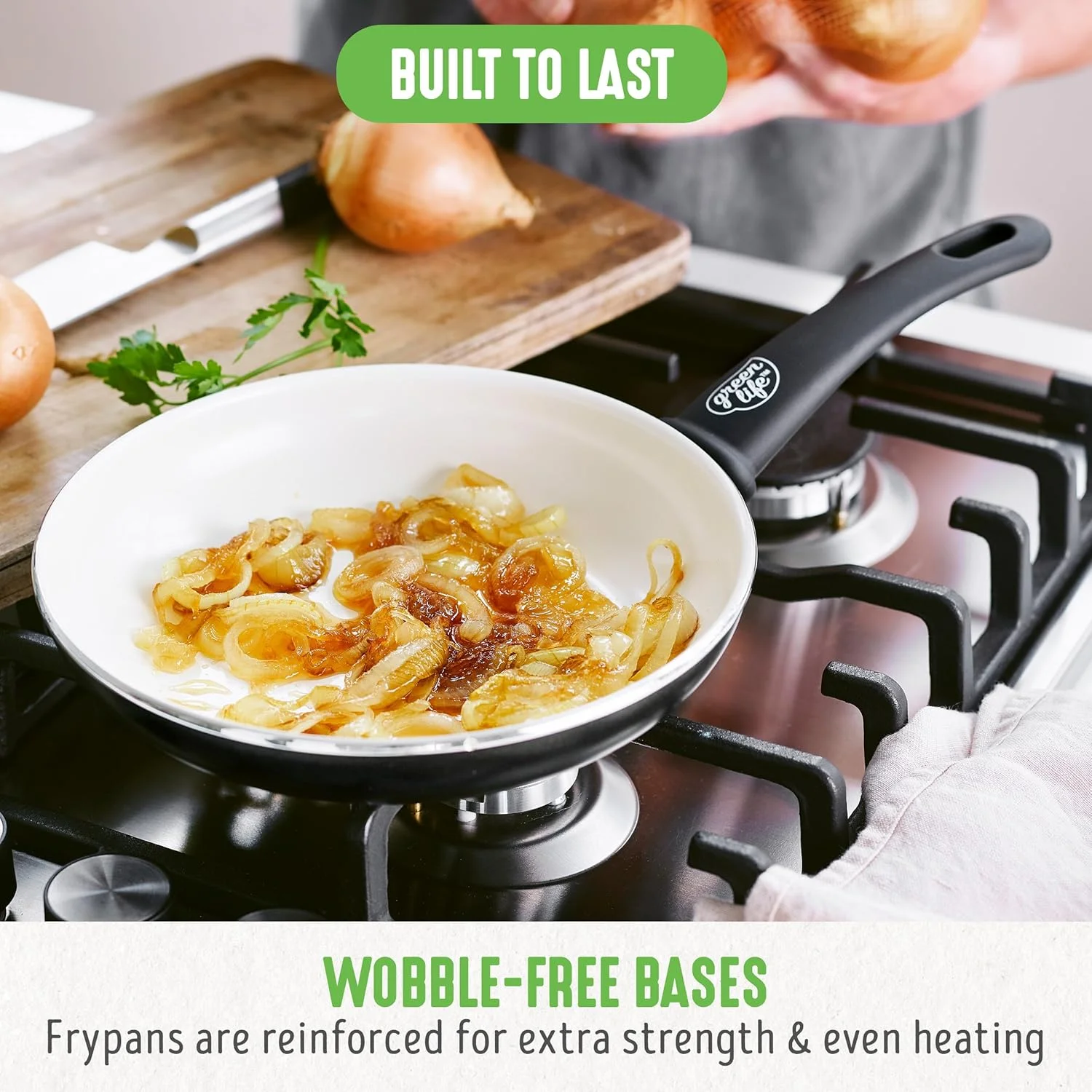 GreenLife Soft Grip Healthy Ceramic Nonstick, 7" and 10" Frying Pan Skillet Set, PFAS-Free, Dishwasher Safe, Black and Cream