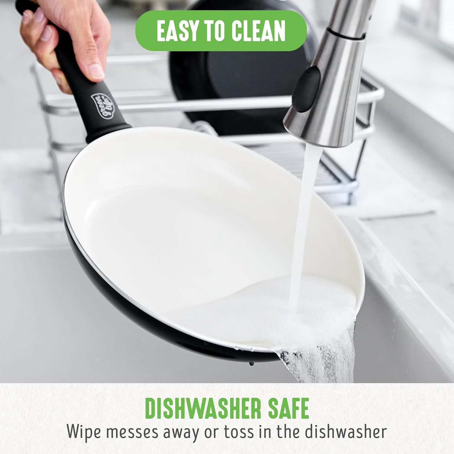 GreenLife Soft Grip Healthy Ceramic Nonstick, 7" and 10" Frying Pan Skillet Set, PFAS-Free, Dishwasher Safe, Black and Cream