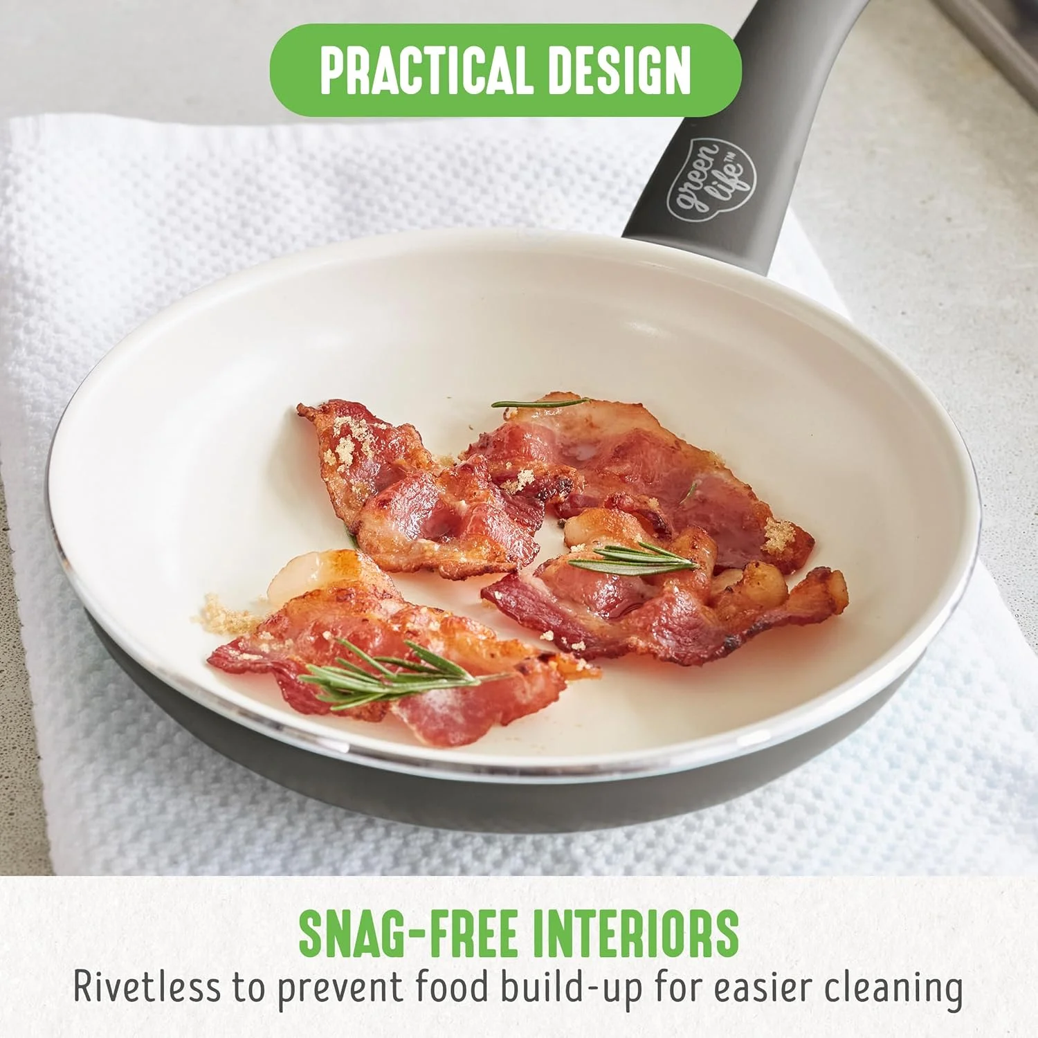 GreenLife Soft Grip Healthy Ceramic Nonstick 7" and 10" Frying Pan Skillet Set, PFAS-Free, Dishwasher Safe, Gray