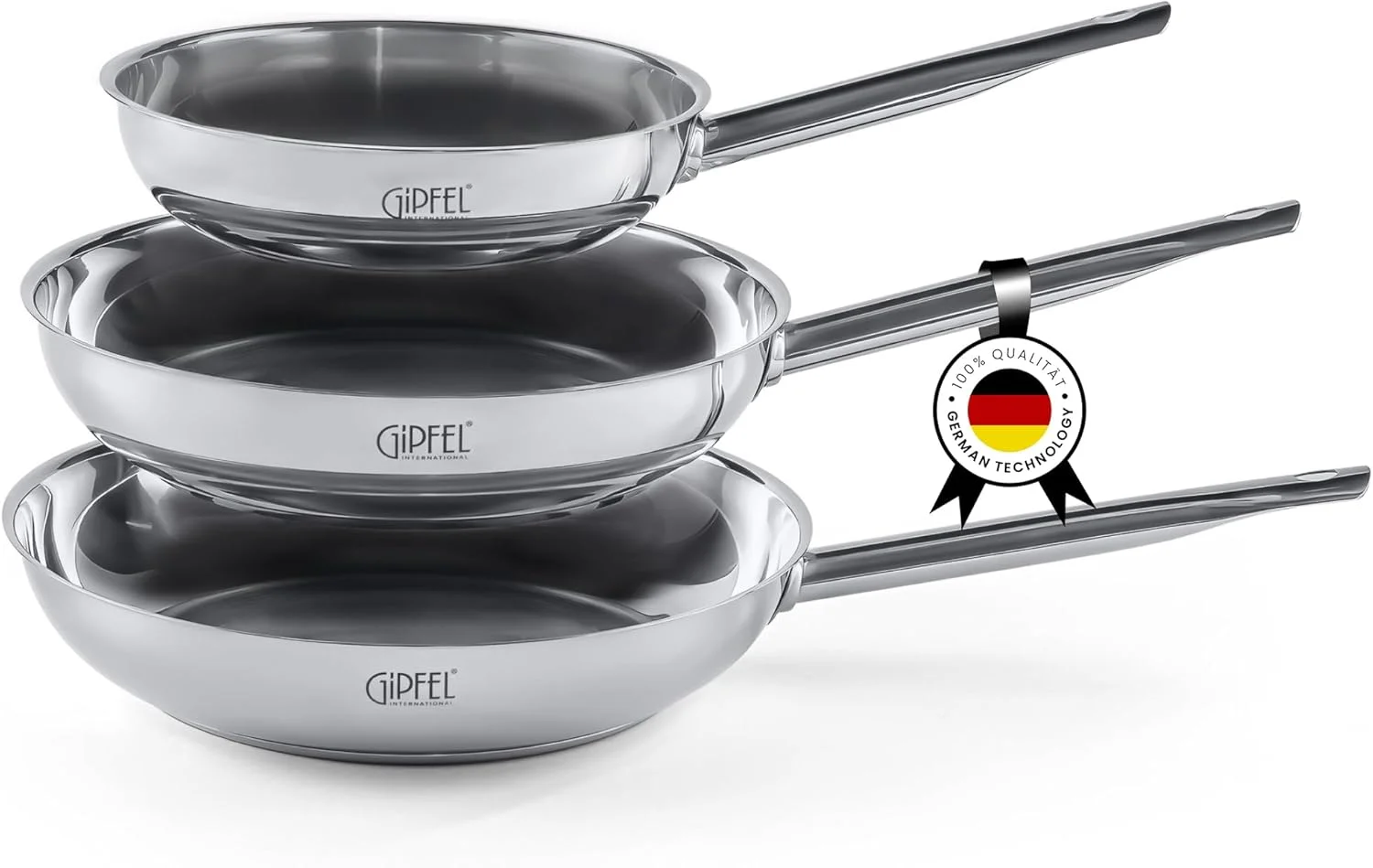 GIPFEL INTERNATIONAL 3 Piece Stainless Steel Frying Pan Set 8, 10, 12 Inch - Tri Ply Stainless Steel Skillet Healthy Cookware - Fry Pans for Induction Gas Electric Ceramic Stove & Oven Safe