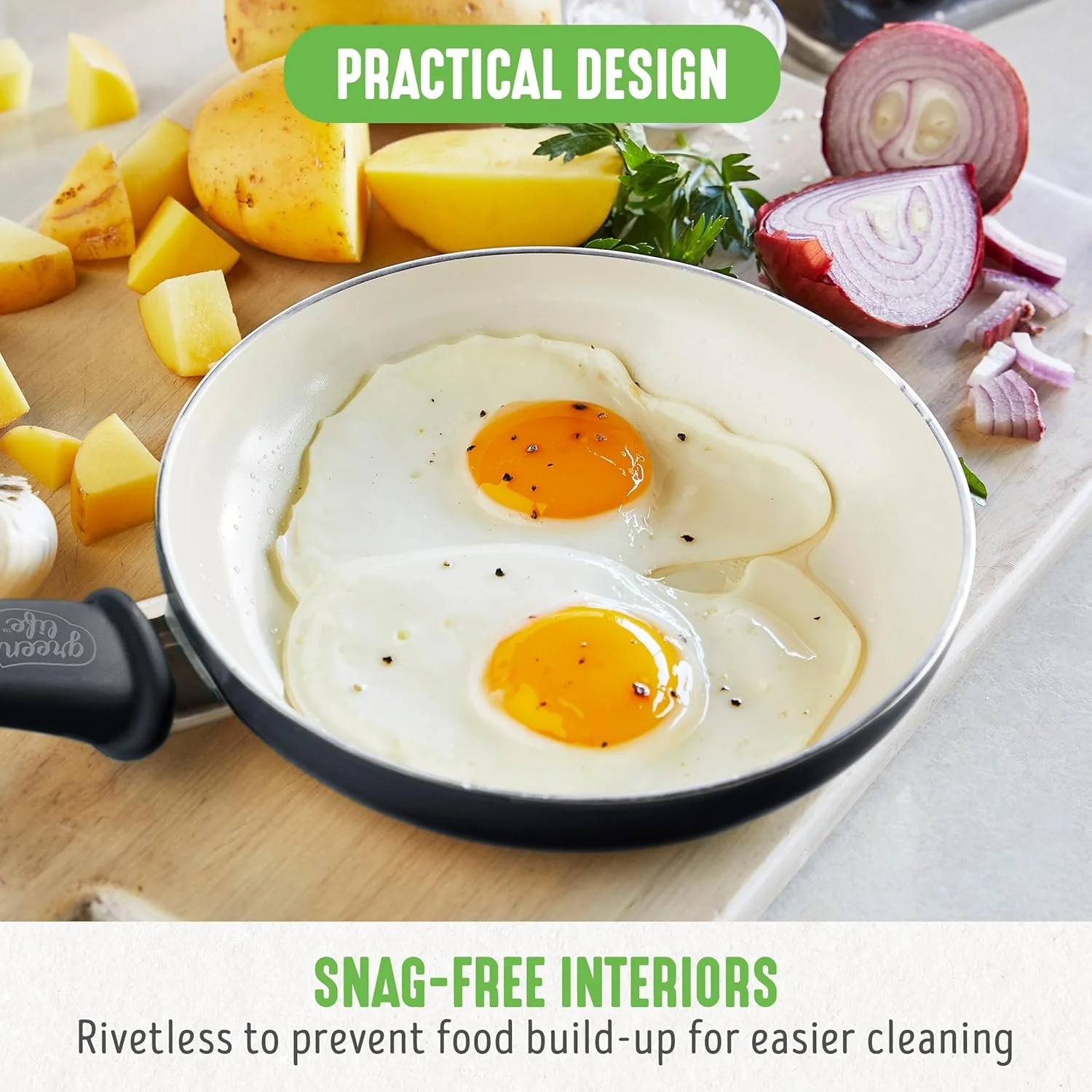 GreenLife Soft Grip Healthy Ceramic Nonstick, 7" and 10" Frying Pan Skillet Set, PFAS-Free, Dishwasher Safe, Black and Cream