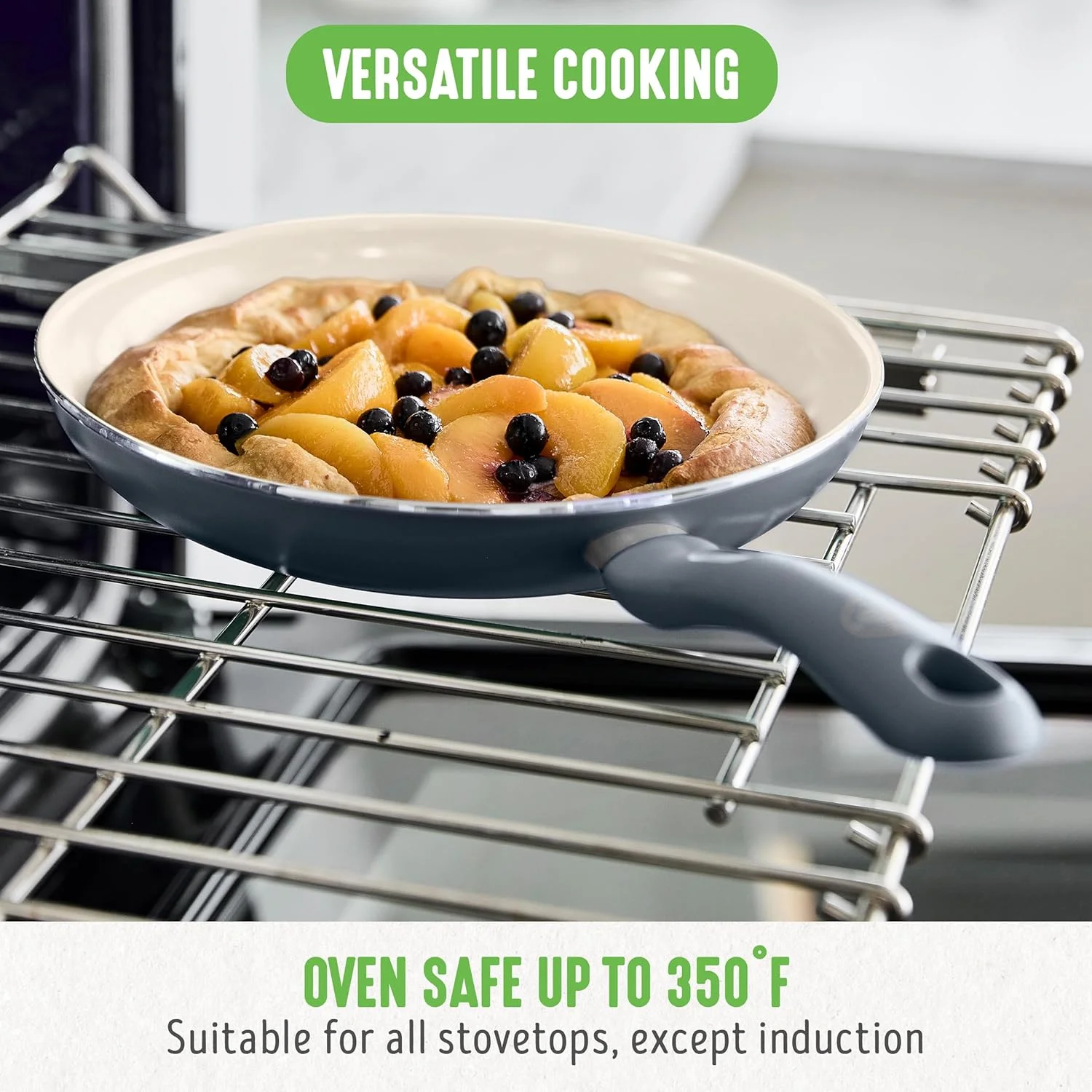 GreenLife Soft Grip Healthy Ceramic Nonstick 7" and 10" Frying Pan Skillet Set, PFAS-Free, Dishwasher Safe, Gray