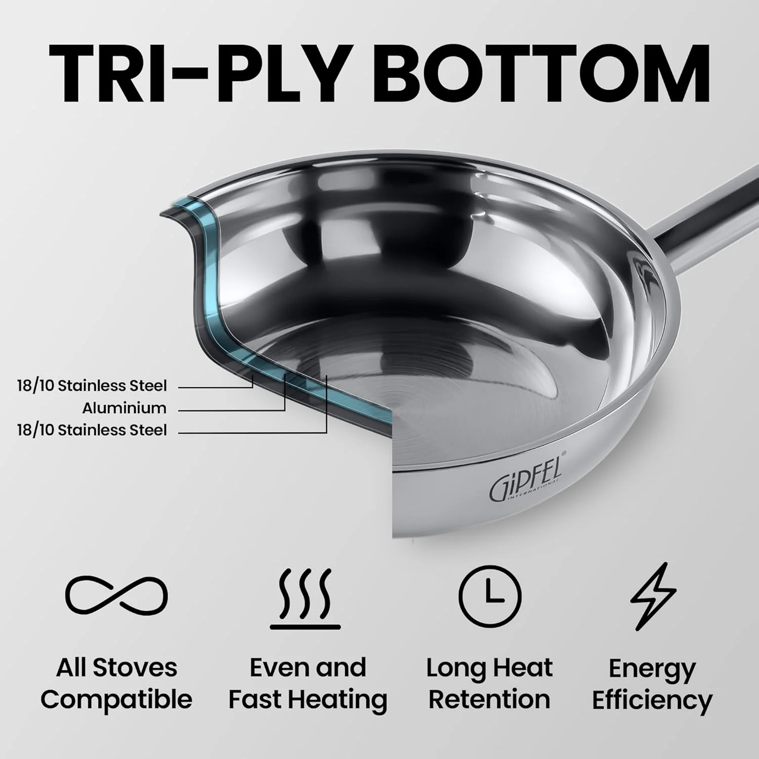 GIPFEL INTERNATIONAL 3 Piece Stainless Steel Frying Pan Set 8, 10, 12 Inch - Tri Ply Stainless Steel Skillet Healthy Cookware - Fry Pans for Induction Gas Electric Ceramic Stove & Oven Safe GIPFEL INTERNATIONAL 3 Piece Stainless Steel Frying Pan Set 8, 10, 12 Inch - Tri Ply Stainless Steel Skillet Healthy Cookware - Fry Pans for Induction Gas Electric Ceramic Stove & Oven Safe