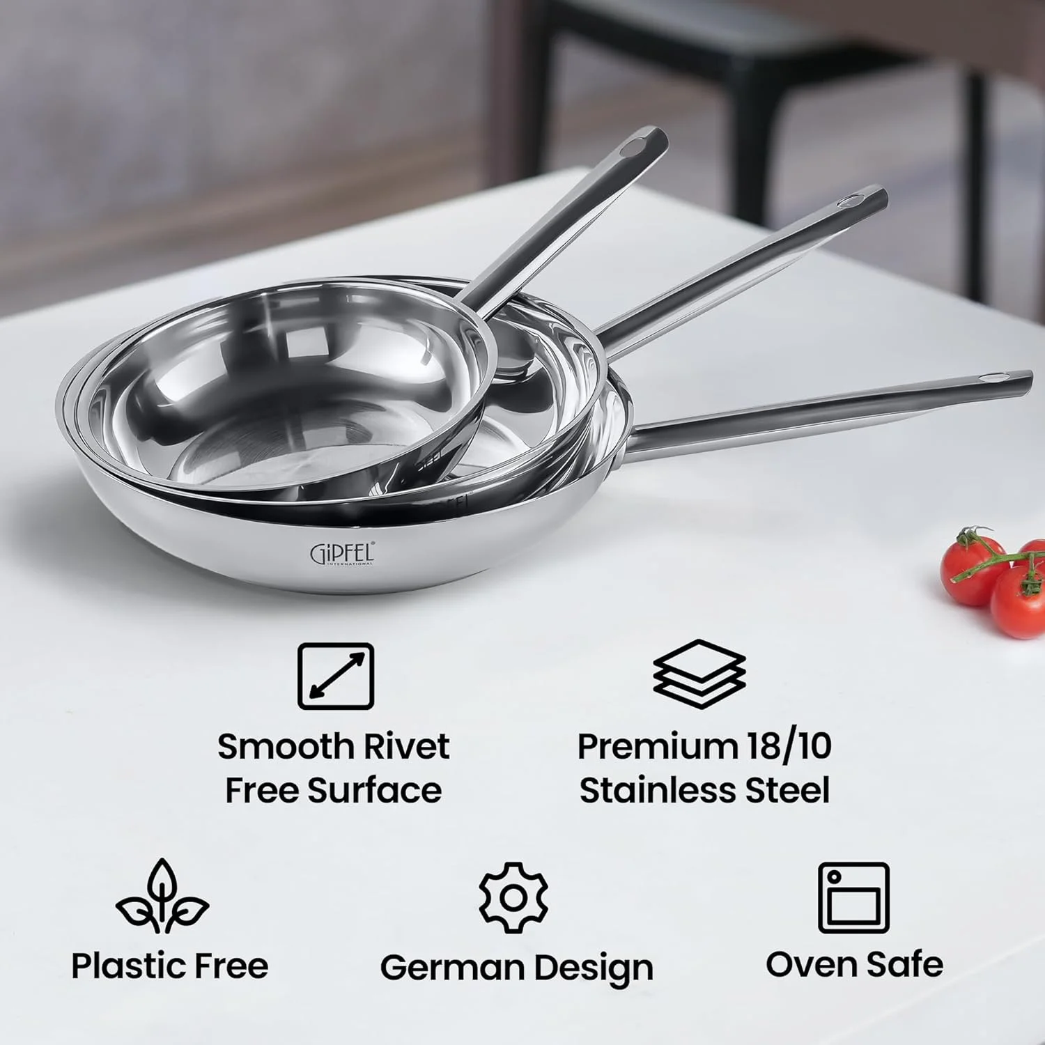 GIPFEL INTERNATIONAL 3 Piece Stainless Steel Frying Pan Set 8, 10, 12 Inch - Tri Ply Stainless Steel Skillet Healthy Cookware - Fry Pans for Induction Gas Electric Ceramic Stove & Oven Safe GIPFEL INTERNATIONAL 3 Piece Stainless Steel Frying Pan Set 8, 10, 12 Inch - Tri Ply Stainless Steel Skillet Healthy Cookware - Fry Pans for Induction Gas Electric Ceramic Stove & Oven Safe