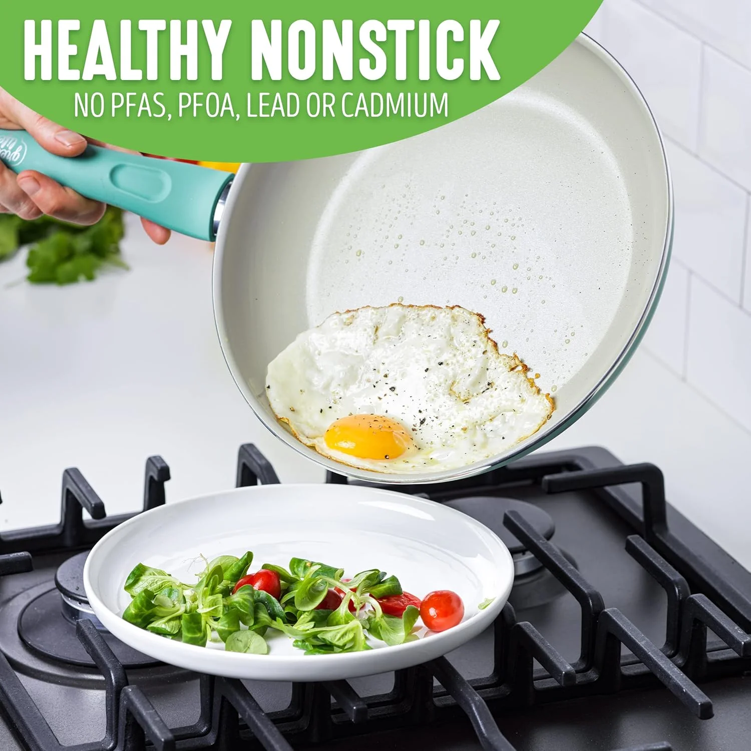GreenLife Soft Grip Diamond Healthy Ceramic Nonstick, 10" Frying Pan Skillet, PFAS-Free, Dishwasher Safe, Turquoise GreenLife Soft Grip Diamond Healthy Ceramic Nonstick, 10" Frying Pan Skillet, PFAS-Free, Dishwasher Safe, Turquoise