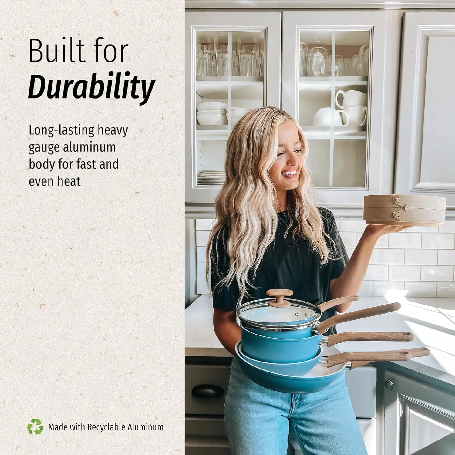 تابه سرخ کردنی سرامیکی تیتانیوم دار GoodCook، سایز 8 اینچ، تابه آلومینیومی نچسب با دسته خنک، آبی روشن تابه سرخ کردنی سرامیکی تیتانیوم دار GoodCook، سایز 8 اینچ، تابه آلومینیومی نچسب با دسته خنک، آبی روشن