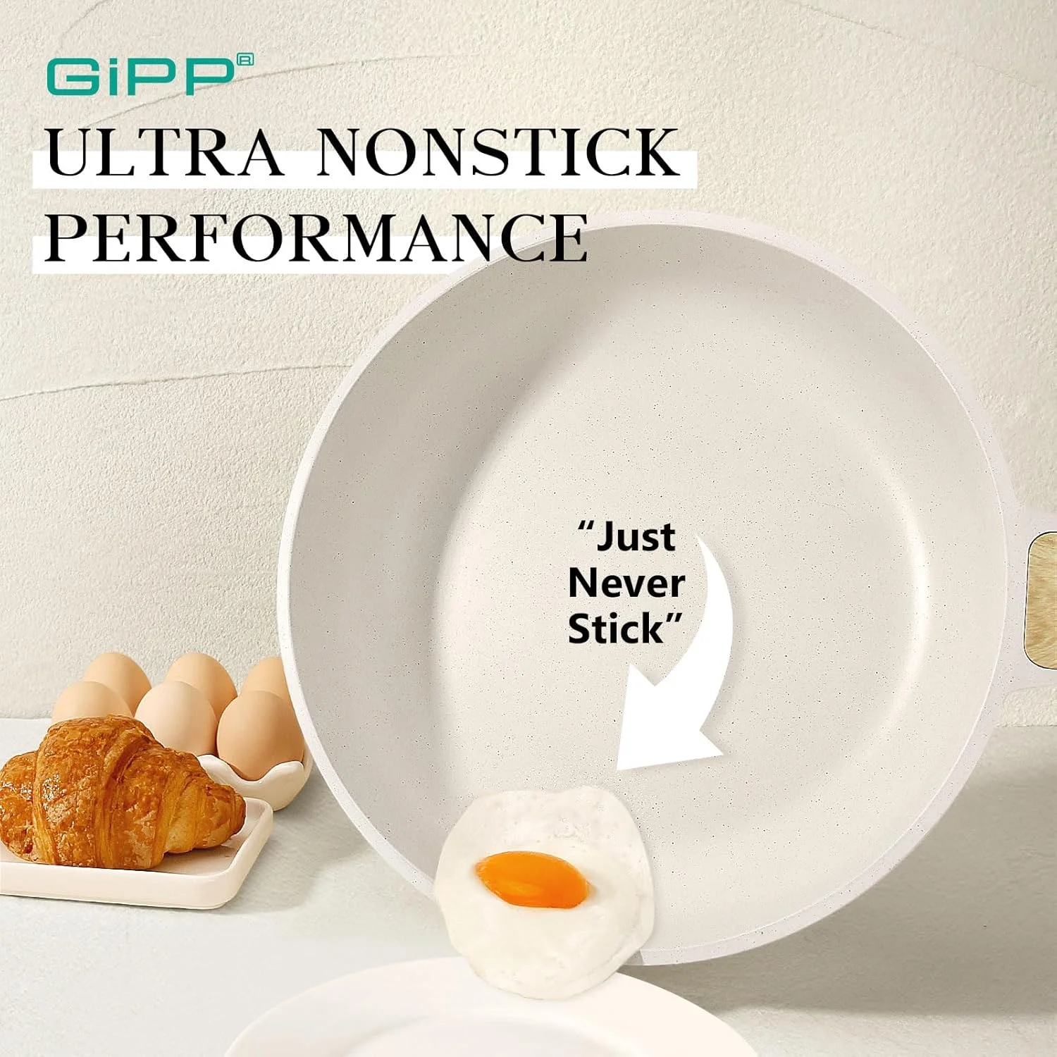 ماهیتابه نچسب GiPP - تابه های گرانیتی نچسب، تابه املت و تخم مرغ گرانیتی سالم، سازگار با همه اجاق ها، بدون PFOA (سفید، 24 سانتی متر) ماهیتابه نچسب GiPP - تابه های گرانیتی نچسب، تابه املت و تخم مرغ گرانیتی سالم، سازگار با همه اجاق ها، بدون PFOA (سفید، 24 سانتی متر)