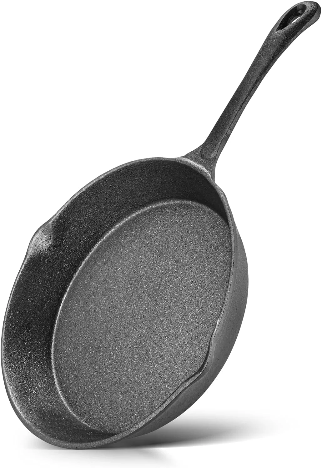 تابه چدنی فیسمن با قطر 25 سانتی متر و دهانه خروجی، تابه چدنی با عمق 4.6 سانتی متر و سوراخ آویز | تابه چدنی نچسب | پخت و پز با حرارت بالا در کمپ | کف القایی | قابل استفاده در فر