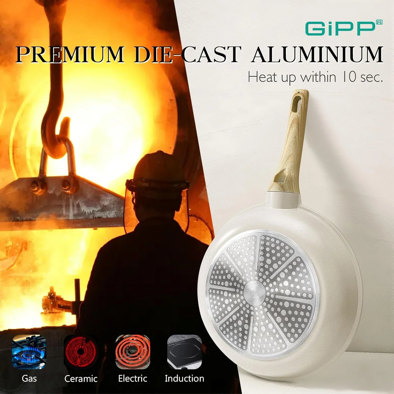 ماهیتابه نچسب GiPP - تابه های گرانیتی نچسب، تابه املت و تخم مرغ گرانیتی سالم، سازگار با همه اجاق ها، بدون PFOA (سفید، 24 سانتی متر) ماهیتابه نچسب GiPP - تابه های گرانیتی نچسب، تابه املت و تخم مرغ گرانیتی سالم، سازگار با همه اجاق ها، بدون PFOA (سفید، 24 سانتی متر)