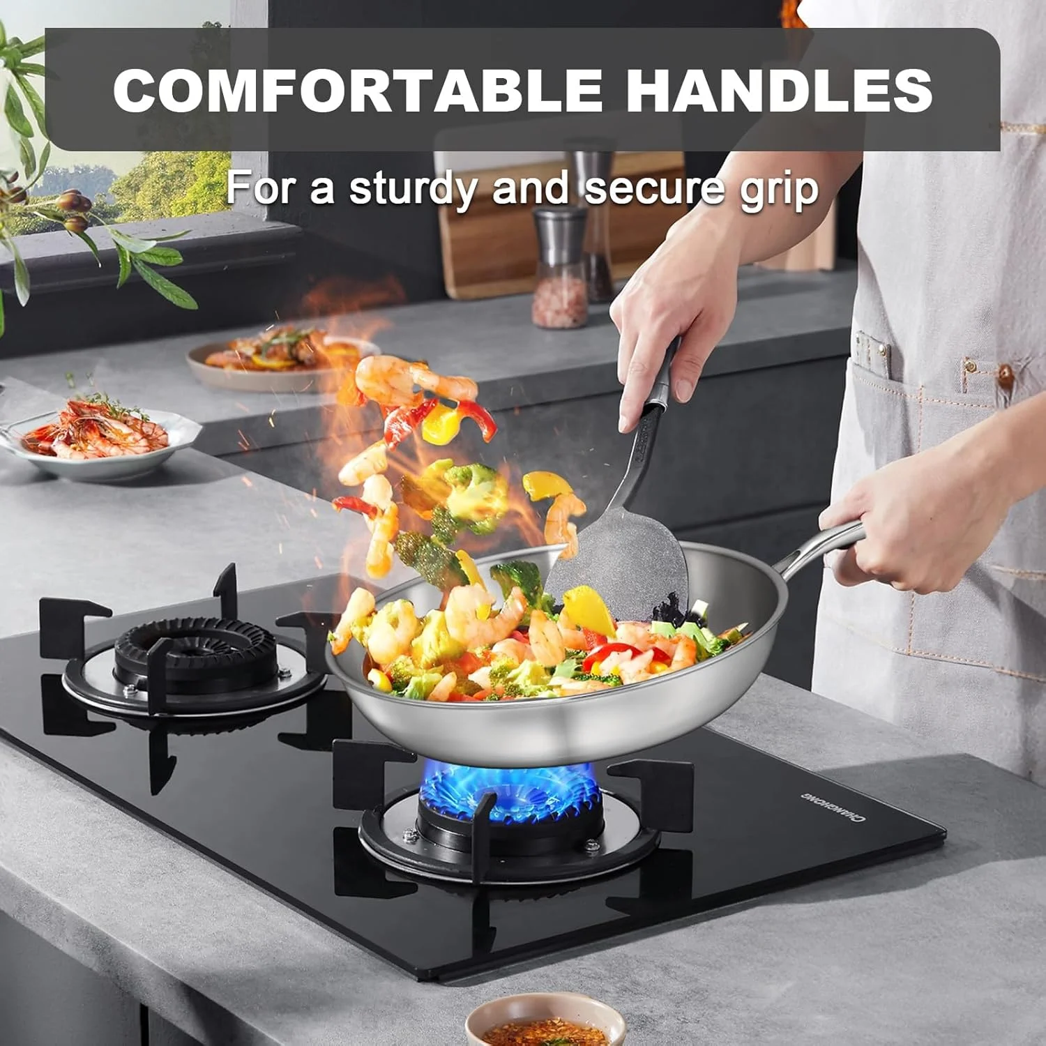 تابه استیل سه لایه EWFEN سایز 12 اینچ، تابه استیل بدون درب، سازگار با اجاق گاز القایی تابه استیل سه لایه EWFEN سایز 12 اینچ، تابه استیل بدون درب، سازگار با اجاق گاز القایی