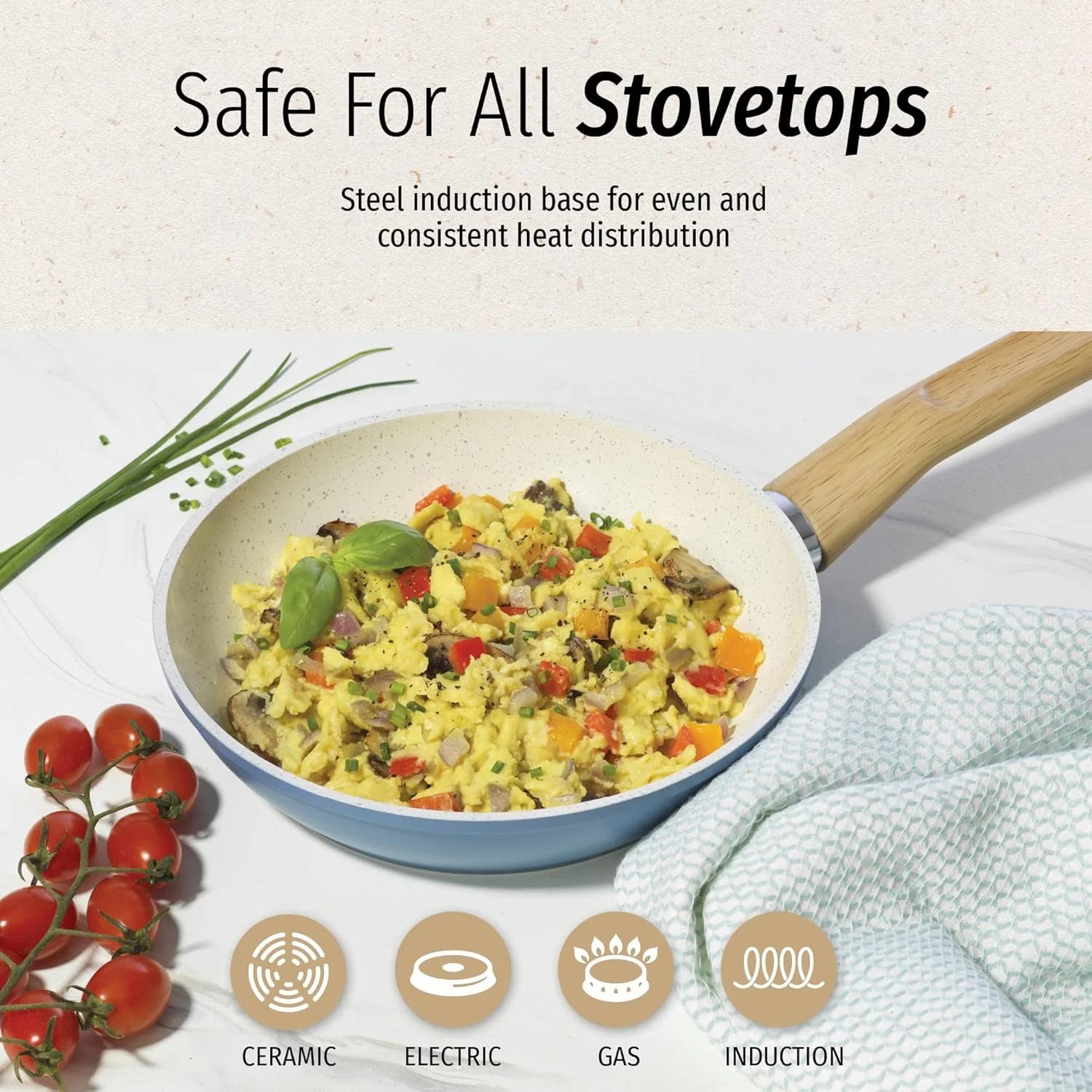 تابه سرخ کردنی سرامیکی تیتانیوم دار GoodCook، سایز 8 اینچ، تابه آلومینیومی نچسب با دسته خنک، آبی روشن تابه سرخ کردنی سرامیکی تیتانیوم دار GoodCook، سایز 8 اینچ، تابه آلومینیومی نچسب با دسته خنک، آبی روشن