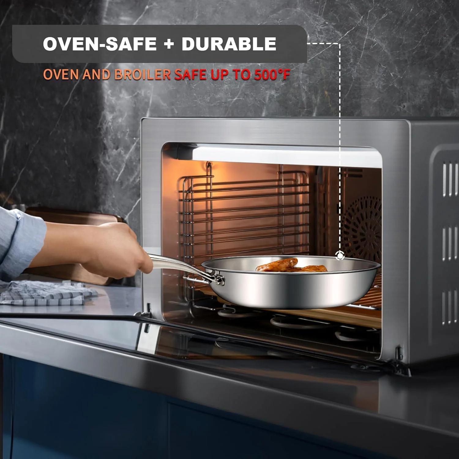 تابه استیل سه لایه EWFEN سایز 12 اینچ، تابه استیل بدون درب، سازگار با اجاق گاز القایی تابه استیل سه لایه EWFEN سایز 12 اینچ، تابه استیل بدون درب، سازگار با اجاق گاز القایی