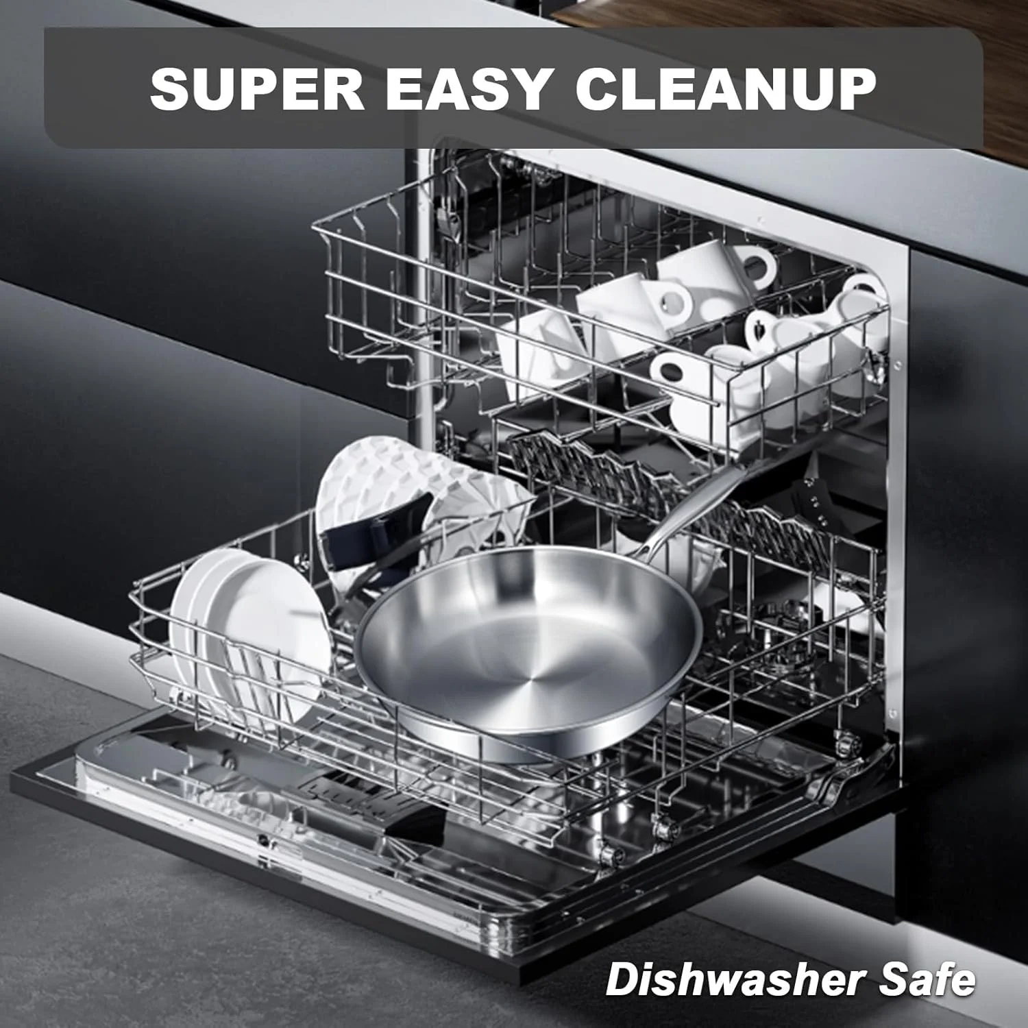 تابه استیل سه لایه EWFEN سایز 12 اینچ، تابه استیل بدون درب، سازگار با اجاق گاز القایی تابه استیل سه لایه EWFEN سایز 12 اینچ، تابه استیل بدون درب، سازگار با اجاق گاز القایی