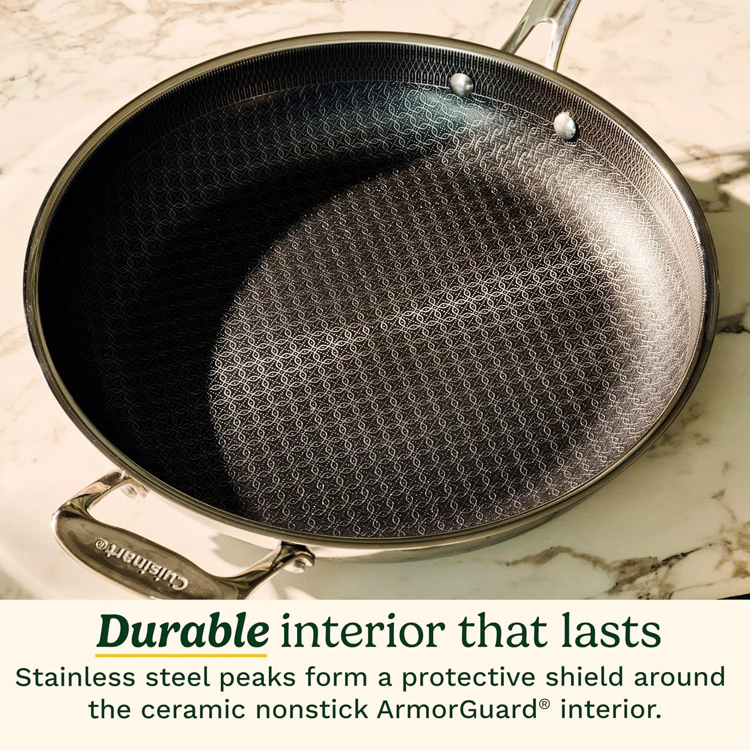 تابه استیل نچسب 30 سانتی متری Cuisinart FusionPlus با دسته کمکی، فناوری سرامیکی PURELYSEAR بدون PFAS، ضد خش، دسته های Cool Grip، قابل شستشو در ماشین ظرفشویی، FPS22-30H