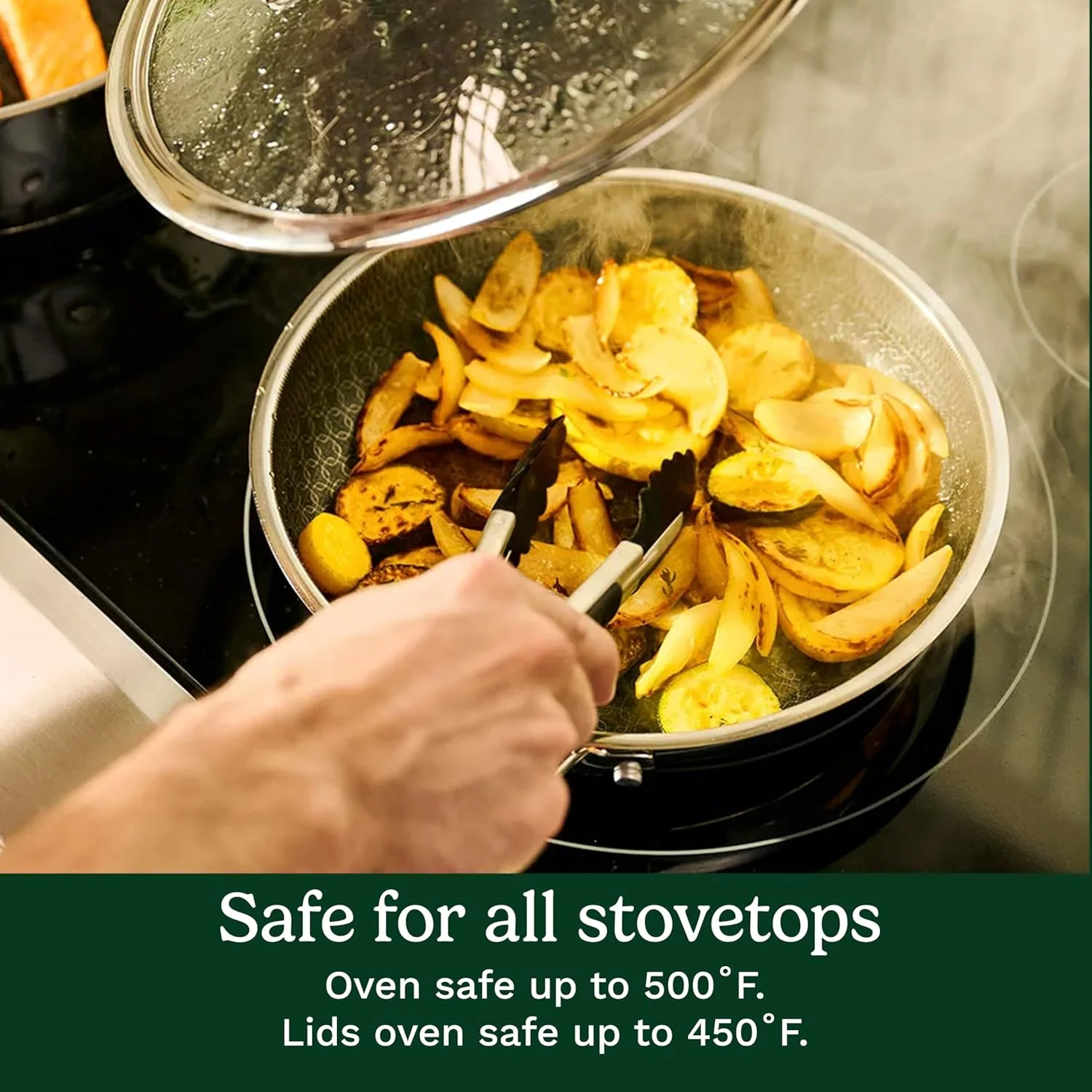 تابه استیل نچسب 30 سانتی متری Cuisinart FusionPlus با دسته کمکی، فناوری سرامیکی PURELYSEAR بدون PFAS، ضد خش، دسته های Cool Grip، قابل شستشو در ماشین ظرفشویی، FPS22-30H