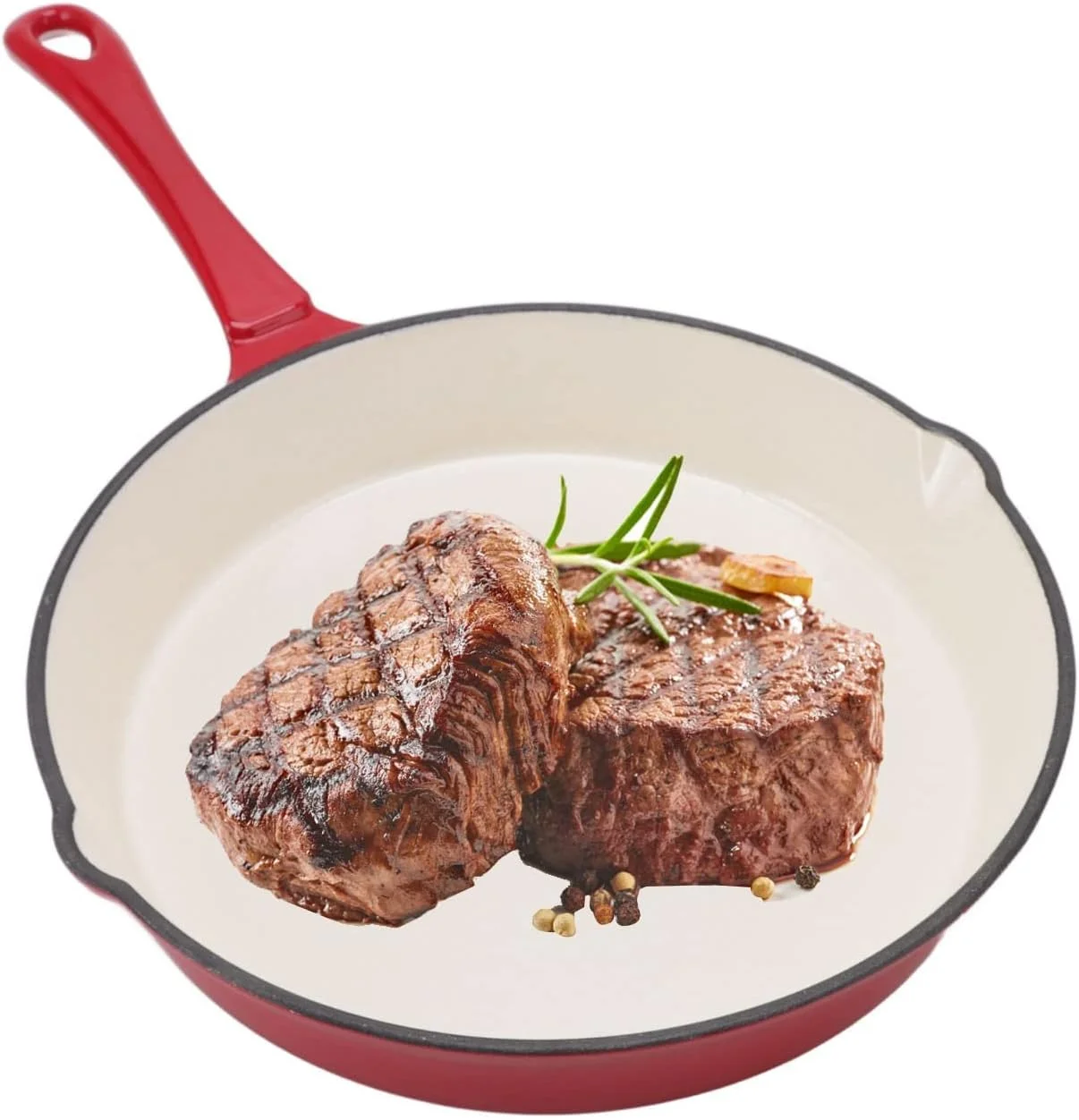 تابه چدنی روکش دار، دسته بلند، دارای دهانه خروجی، تابه سرخ کردنی 12 اینچی با درب، مناسب برای استفاده در داخل و خارج از منزل، ظروف پخت و پز فر، گریل باربیکیو، آتش، اجاق گاز القایی