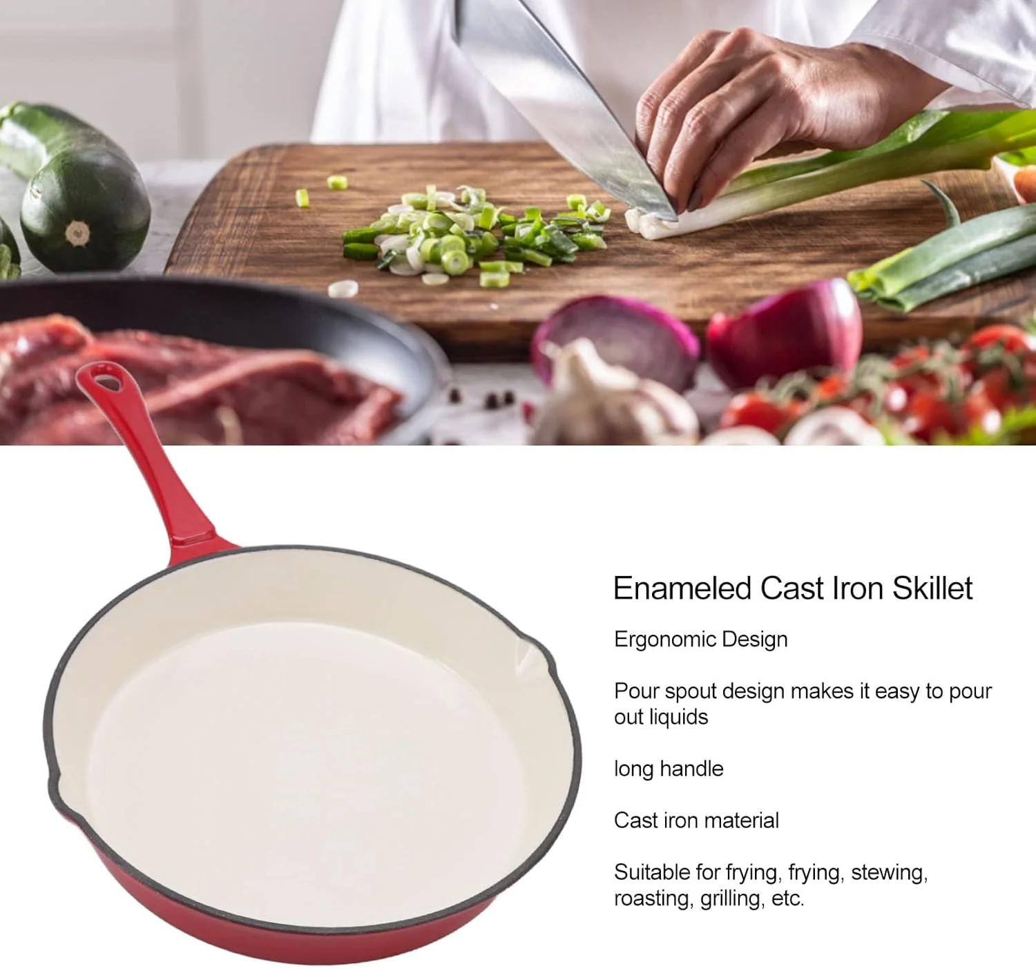 تابه چدنی روکش دار، دسته بلند، دارای دهانه خروجی، تابه سرخ کردنی 12 اینچی با درب، مناسب برای استفاده در داخل و خارج از منزل، ظروف پخت و پز فر، گریل باربیکیو، آتش، اجاق گاز القایی تابه چدنی روکش دار، دسته بلند، دارای دهانه خروجی، تابه سرخ کردنی 12 اینچی با درب، مناسب برای استفاده در داخل و خارج از منزل، ظروف پخت و پز فر، گریل باربیکیو، آتش، اجاق گاز القایی