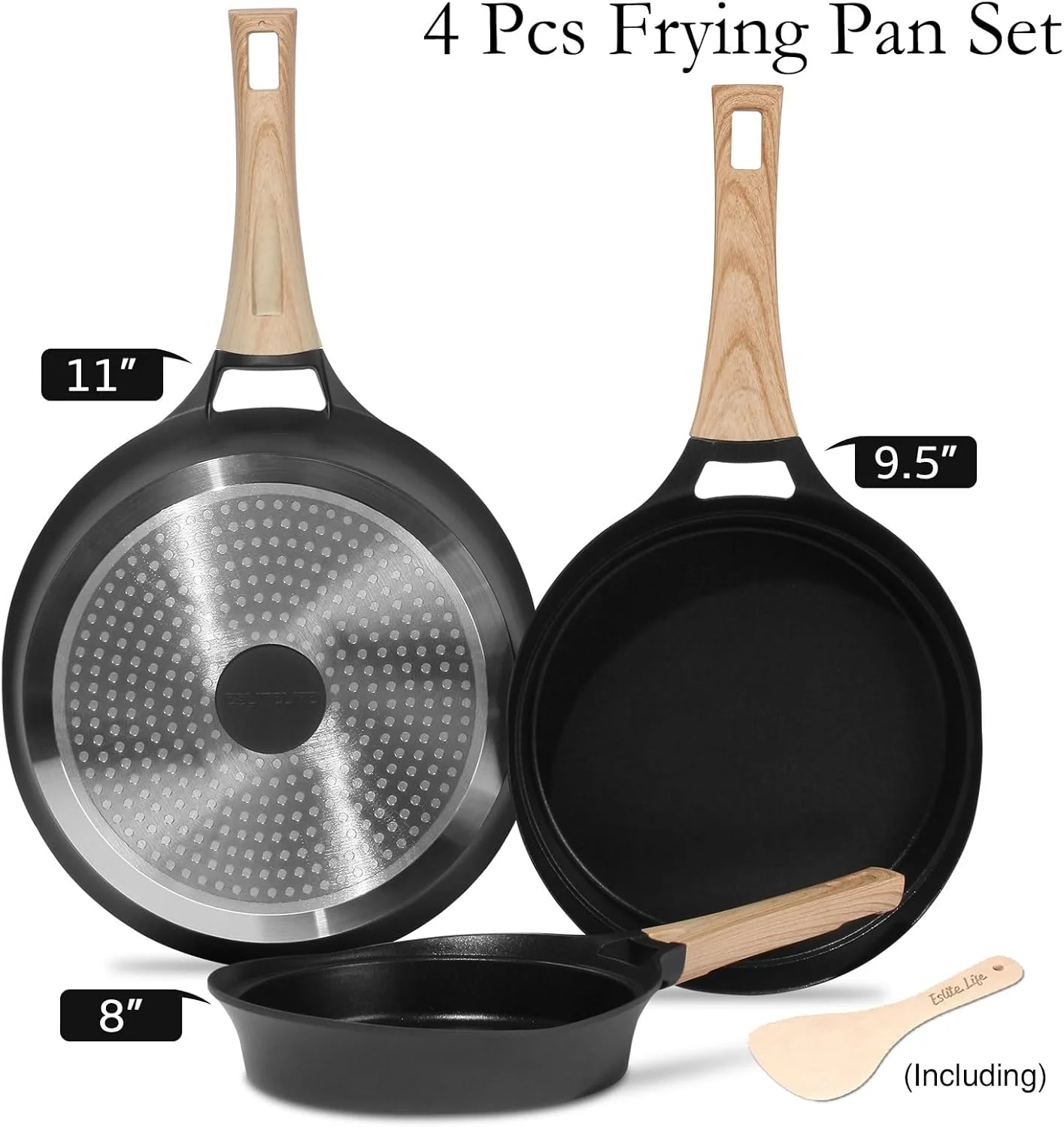 ست تابه و ماهیتابه نچسب عمیق اسلایت لایف، پوشش گرانیتی سالم، تابه املت تخم مرغ، ظروف سنگی آشپزی، بدون PFOA (مشکی، 4 تکه) ست تابه و ماهیتابه نچسب عمیق اسلایت لایف، پوشش گرانیتی سالم، تابه املت تخم مرغ، ظروف سنگی آشپزی، بدون PFOA (مشکی، 4 تکه)