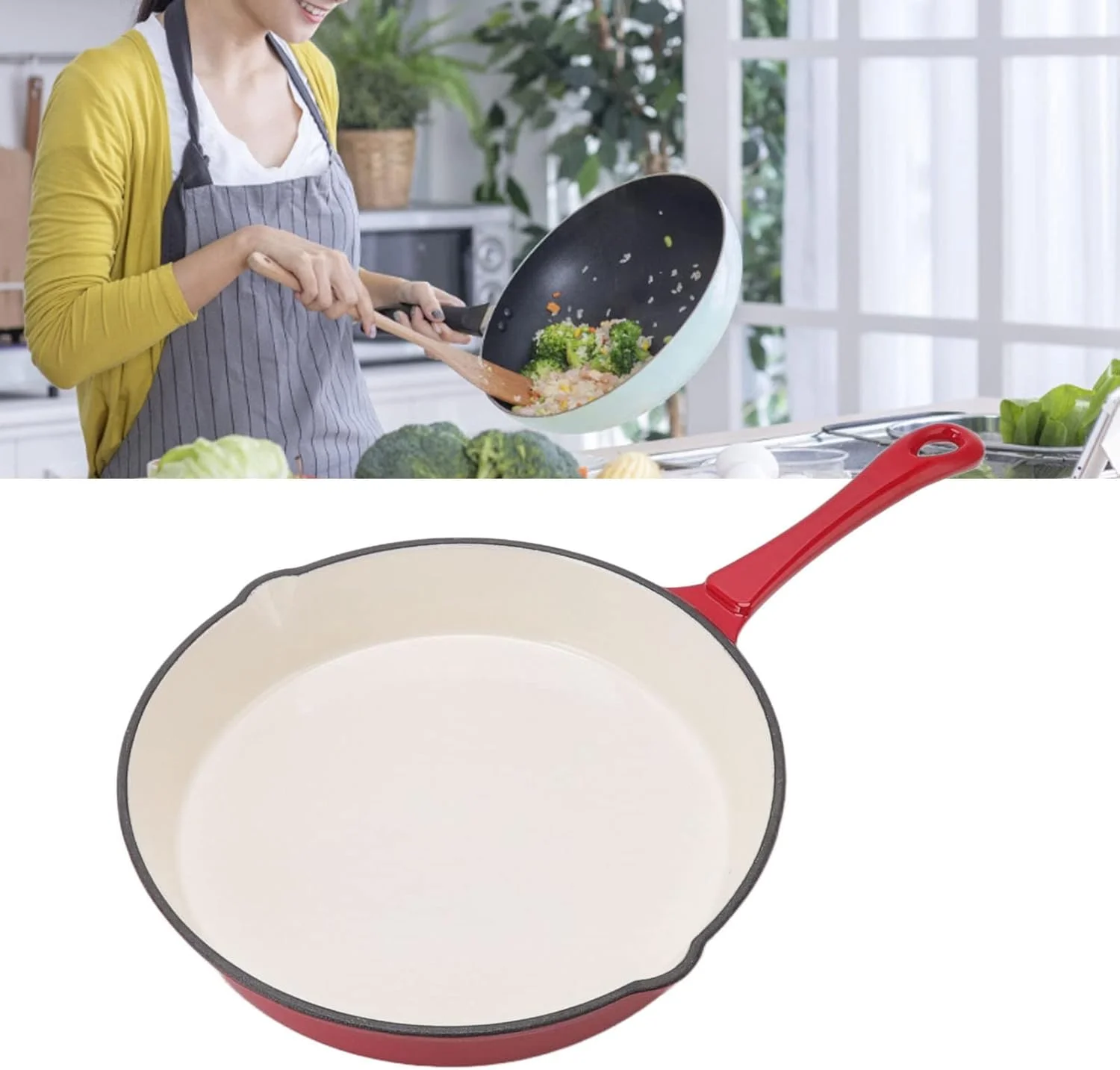 تابه چدنی روکش دار، دسته بلند، دارای دهانه خروجی، تابه سرخ کردنی 12 اینچی با درب، مناسب برای استفاده در داخل و خارج از منزل، ظروف پخت و پز فر، گریل باربیکیو، آتش، اجاق گاز القایی تابه چدنی روکش دار، دسته بلند، دارای دهانه خروجی، تابه سرخ کردنی 12 اینچی با درب، مناسب برای استفاده در داخل و خارج از منزل، ظروف پخت و پز فر، گریل باربیکیو، آتش، اجاق گاز القایی