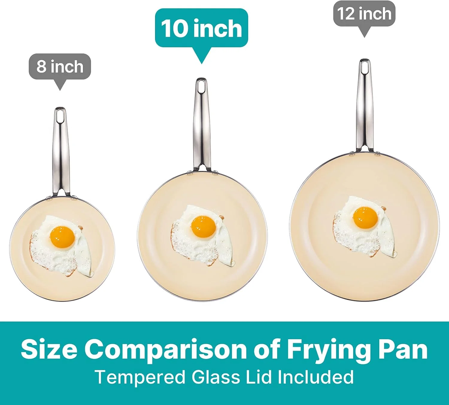 تابه سرامیکی نچسب EPPMO، تابه سرخ کن غیر سمی با دسته استیل ضد زنگ و درب شیشه ای حرارت دیده، آبی، 10 اینچ تابه سرامیکی نچسب EPPMO، تابه سرخ کن غیر سمی با دسته استیل ضد زنگ و درب شیشه ای حرارت دیده، آبی، 10 اینچ