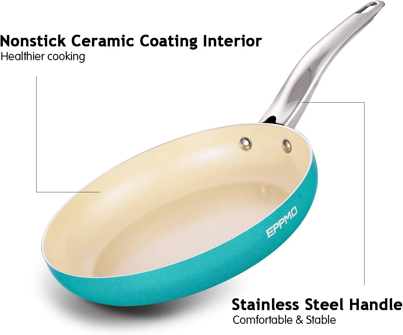 تابه سرامیکی نچسب EPPMO، تابه سرخ کن غیر سمی با دسته استیل ضد زنگ و درب شیشه ای حرارت دیده، آبی، 10 اینچ تابه سرامیکی نچسب EPPMO، تابه سرخ کن غیر سمی با دسته استیل ضد زنگ و درب شیشه ای حرارت دیده، آبی، 10 اینچ