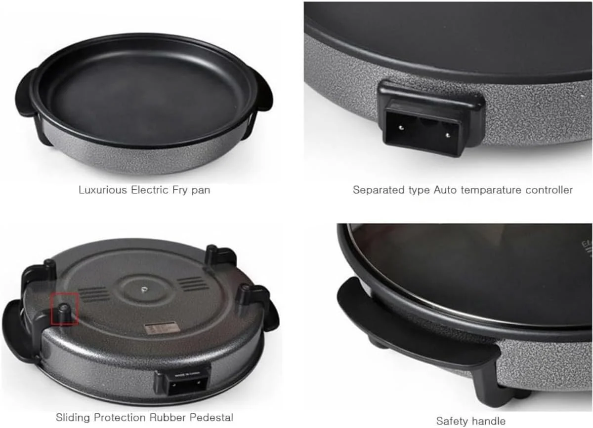 تابه برقی / تابه نچسب 30 سانتی متری، چند منظوره، توان بالای 1500 وات برای پخت سریع، دستگیره های خنک و درب شیشه ای برای ایمنی - ایده آل برای سرخ کردن، پیتزا و موارد دیگر