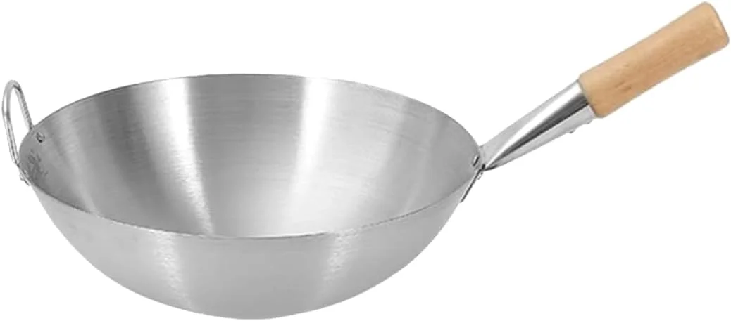 ECVV Stainless Steel Wok Pan Stir Fry Pan Deep Frying Wok Frying Skillet with Wooden Handle | 34cm ECVV Stainless Steel Wok Pan Stir Fry Pan Deep Frying Wok Frying Skillet with Wooden Handle | 34cm