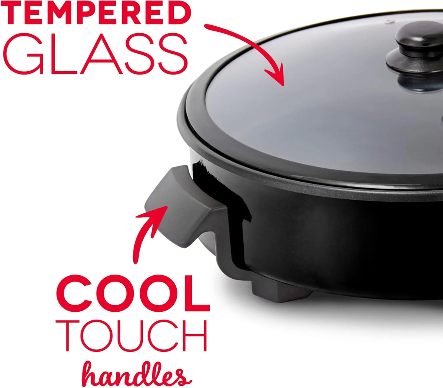 Dash Family Size Electric Pan Skillet with 14 inch Nonstick Surface + Recipe Book for Pizza, Burgers, Cookies, Fajitas, Breakfast & More, 20 Cup Capacity, 1400-Watt - Black