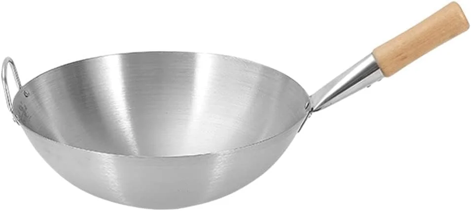 تابه وک استیل ضد زنگ ECVV، تابه سرخ کردنی، تابه گود سرخ کردنی، تابه سرخ کردنی با دسته چوبی | 32 سانتی متر تابه وک استیل ضد زنگ ECVV، تابه سرخ کردنی، تابه گود سرخ کردنی، تابه سرخ کردنی با دسته چوبی | 32 سانتی متر