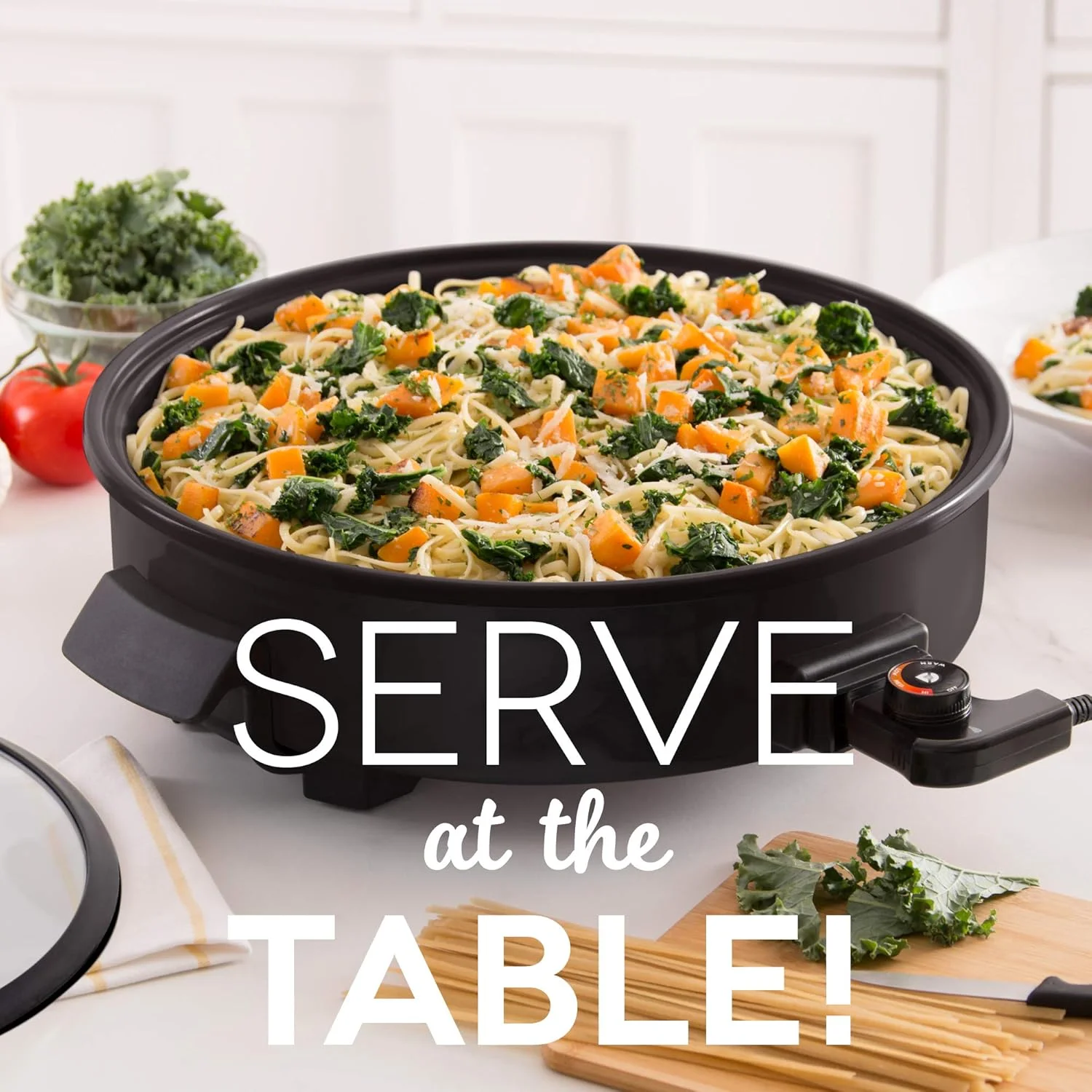 Dash Family Size Electric Pan Skillet with 14 inch Nonstick Surface + Recipe Book for Pizza, Burgers, Cookies, Fajitas, Breakfast & More, 20 Cup Capacity, 1400-Watt - Black