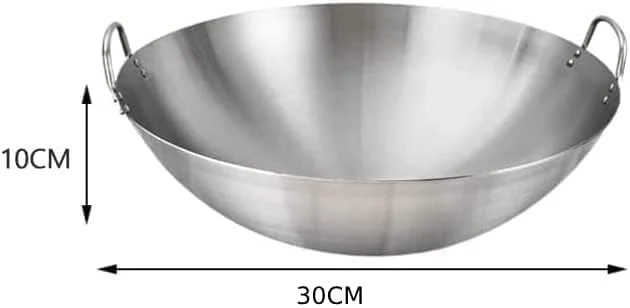 ECVV Stainless Steel Wok Pan Stir Fry Pan Deep Frying Wok Nonstick Frying Skillet with Double Handles Flat Bottom Wok Chinese Cooking Wok 30cm/11.81 inch
