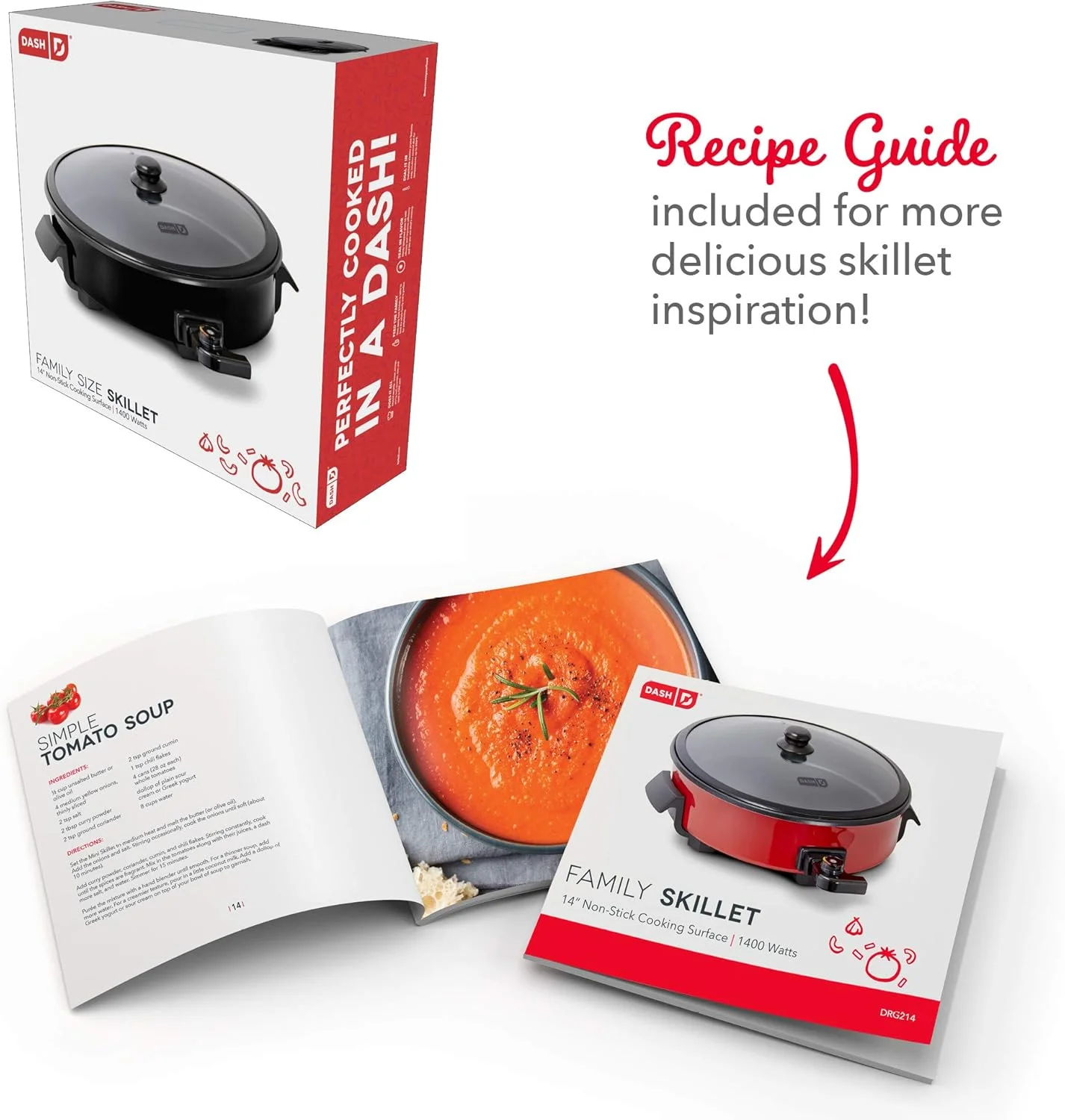 Dash Family Size Electric Pan Skillet with 14 inch Nonstick Surface + Recipe Book for Pizza, Burgers, Cookies, Fajitas, Breakfast & More, 20 Cup Capacity, 1400-Watt - Black