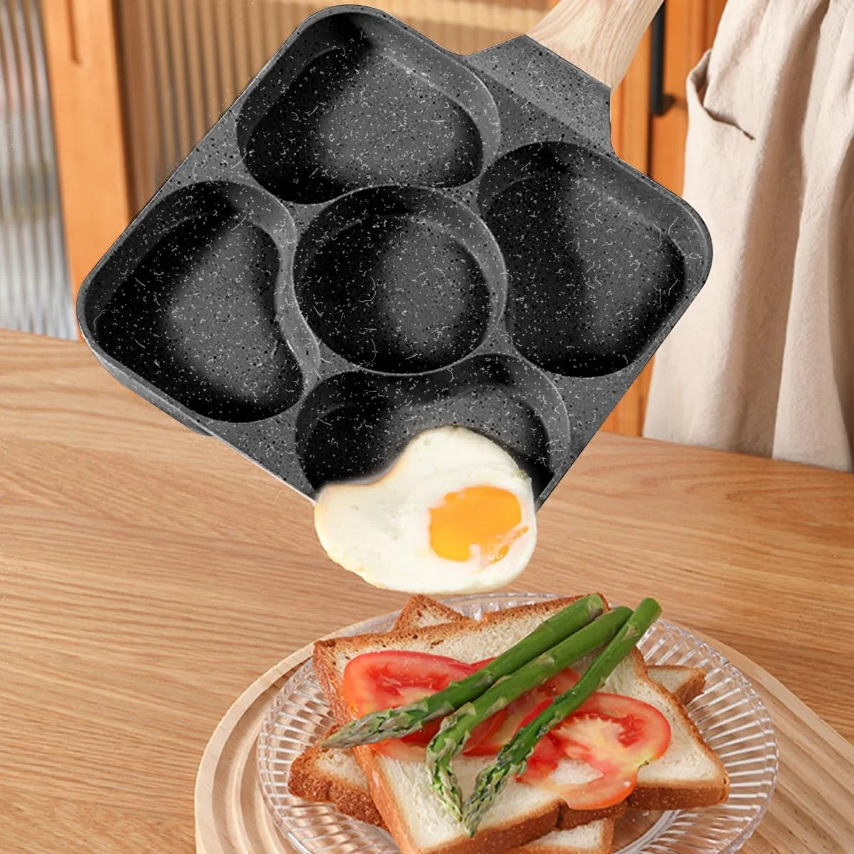ECVV Aluminum Die Cast Heart Shaped Egg Pan Nonstick Granite Omelet Skillet Frying Pan Breakfast ECVV Aluminum Die Cast Heart Shaped Egg Pan Nonstick Granite Omelet Skillet Frying Pan Breakfast