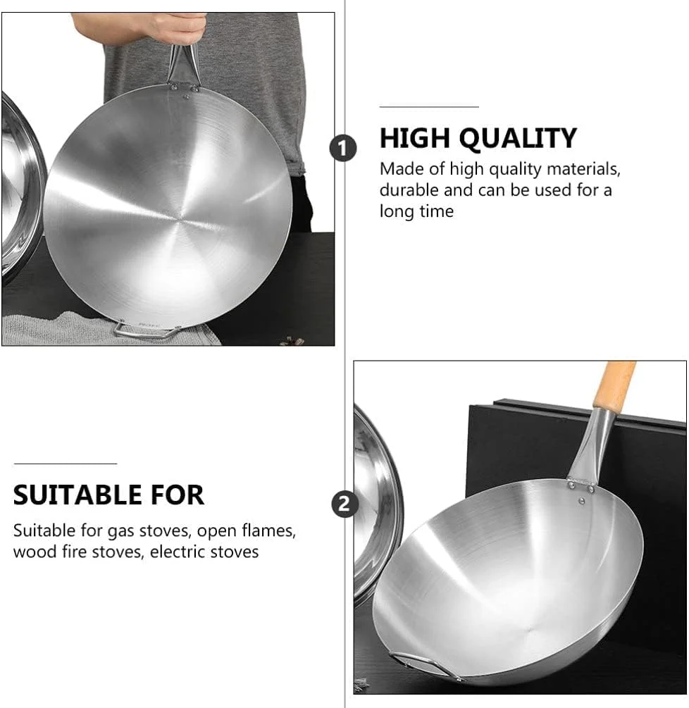 تابه وک استیل ضد زنگ ECVV، تابه سرخ کردنی، تابه گود سرخ کردنی، تابه سرخ کردنی با دسته چوبی | 32 سانتی متر