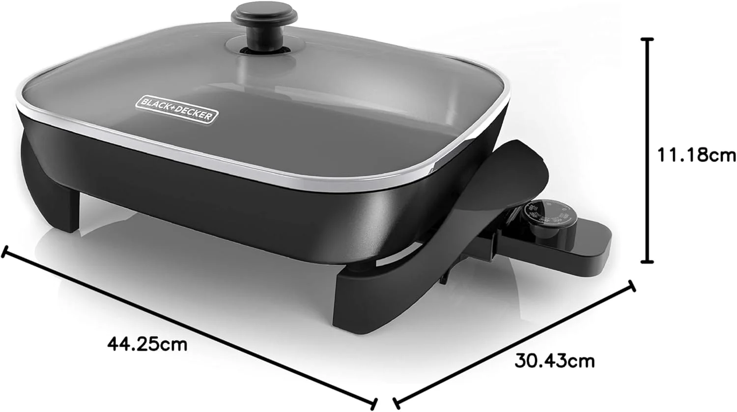 تابه برقی بلک اند دکر، کنترل دمای متغیر، سطح پخت نچسب، قابل شستشو در ماشین ظرفشویی، درب شیشه ای مقاوم، 30x38 سانتی متر