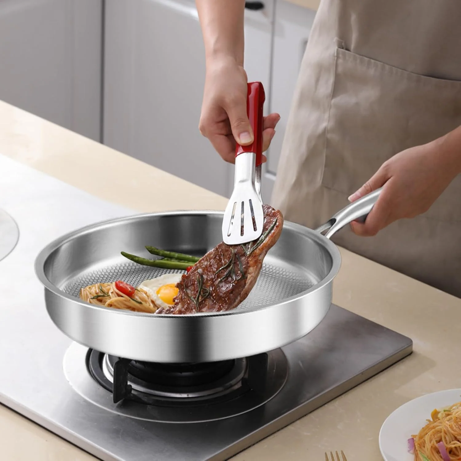 Fry Pan - Nonstick Frying Pan Skillet Titanium Alloy | Cooking Utensils Skillet Pots with Lid for Electric Induction Cooktop Home Kitchen Camping Restaurant