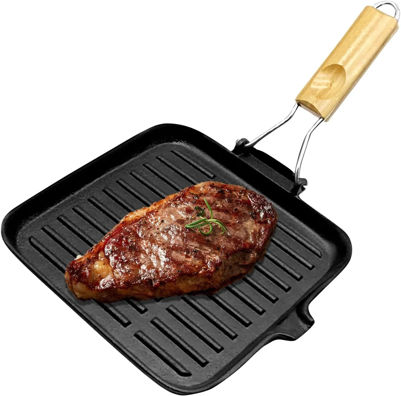 Iron Frying Pan | Non-Stick Griddle Pan | Cast Iron Skillet with Foldable Handle for Cooking Baking Grilling Kitchen Stove Oven Outdoors Campfire