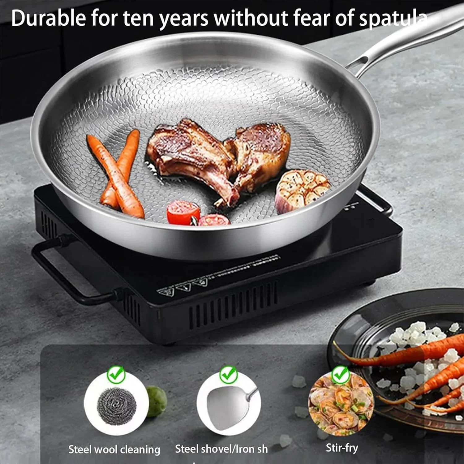 Titanium Pans for Cooking - Skillets and Frying Pans - Nonstick Skillet Griddle Tableware for Daily Use Dorm Apartment Kitchen Restaurant Hotel Camping