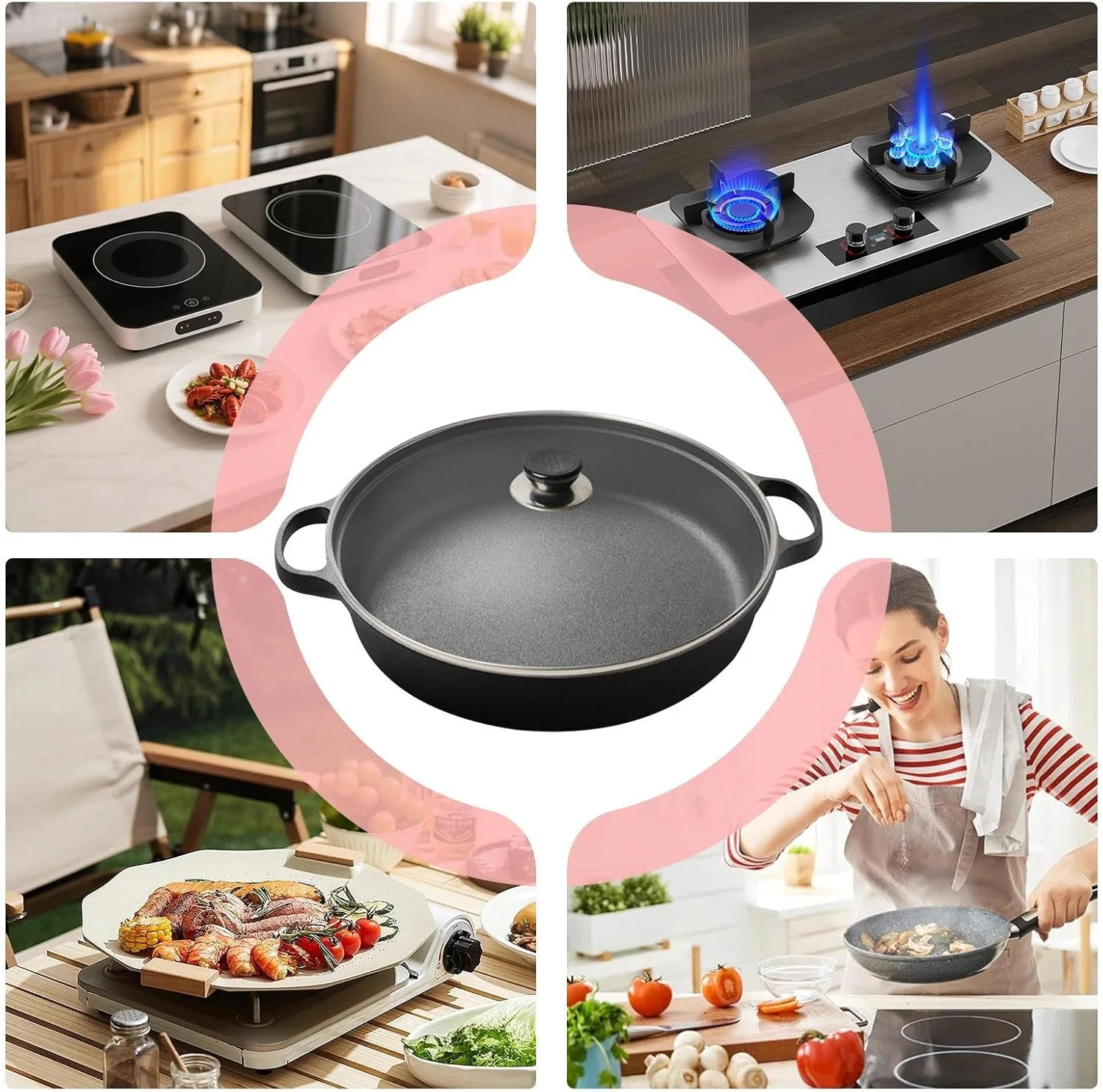 Skillet Nonstick | Non Sticking Pan With Lid for Induction Cookers,Ergonomic Kitchen Tool, Cooking Skillet for Breakfast Pancake Dinner