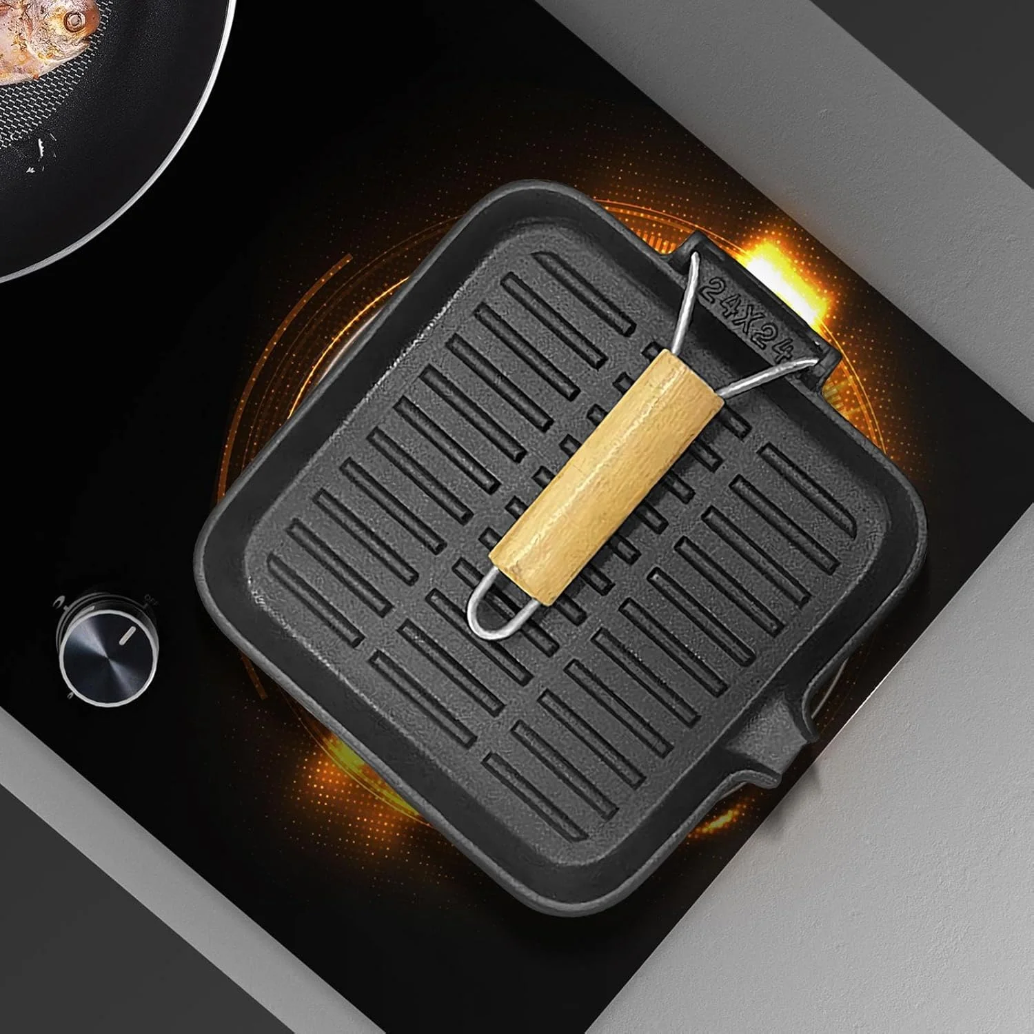 Iron Frying Pan | Non-Stick Griddle Pan | Cast Iron Skillet with Foldable Handle for Cooking Baking Grilling Kitchen Stove Oven Outdoors Campfire