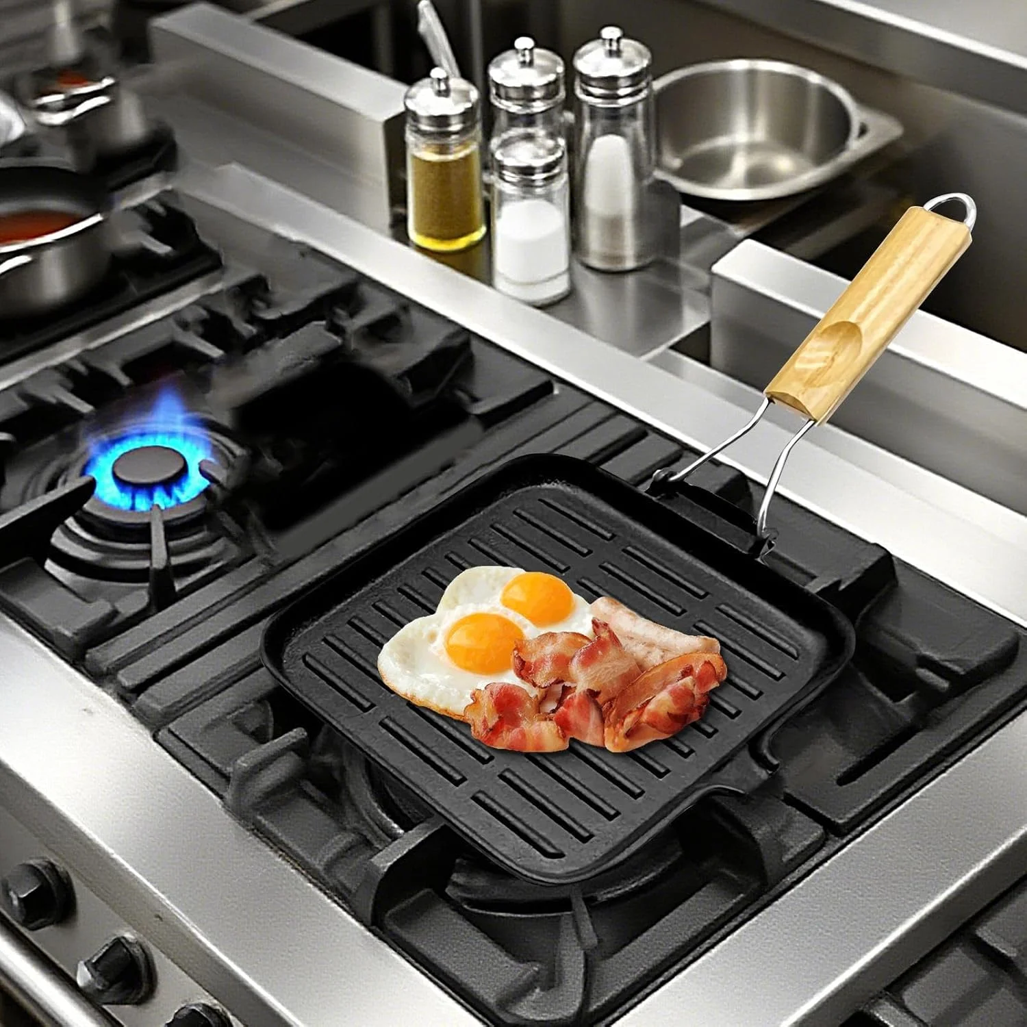 Iron Frying Pan | Non-Stick Griddle Pan | Cast Iron Skillet with Foldable Handle for Cooking Baking Grilling Kitchen Stove Oven Outdoors Campfire