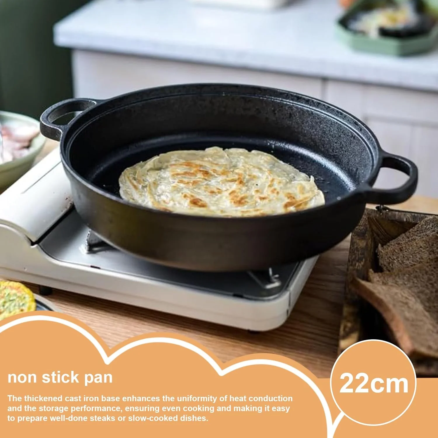 Skillet Nonstick | Non Sticking Pan With Lid for Induction Cookers,Ergonomic Kitchen Tool, Cooking Skillet for Breakfast Pancake Dinner